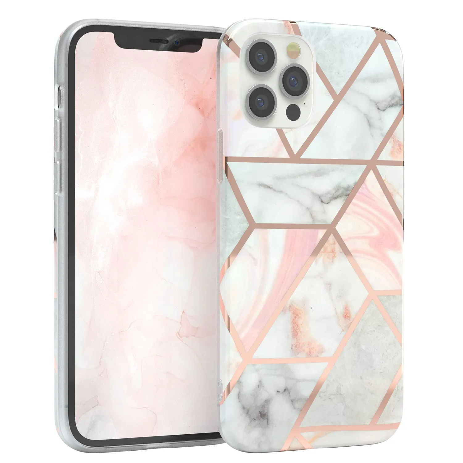 EAZY CASE iPhone 12/12 Pro Silikonhülle Blumen Rosé-Gold dünn