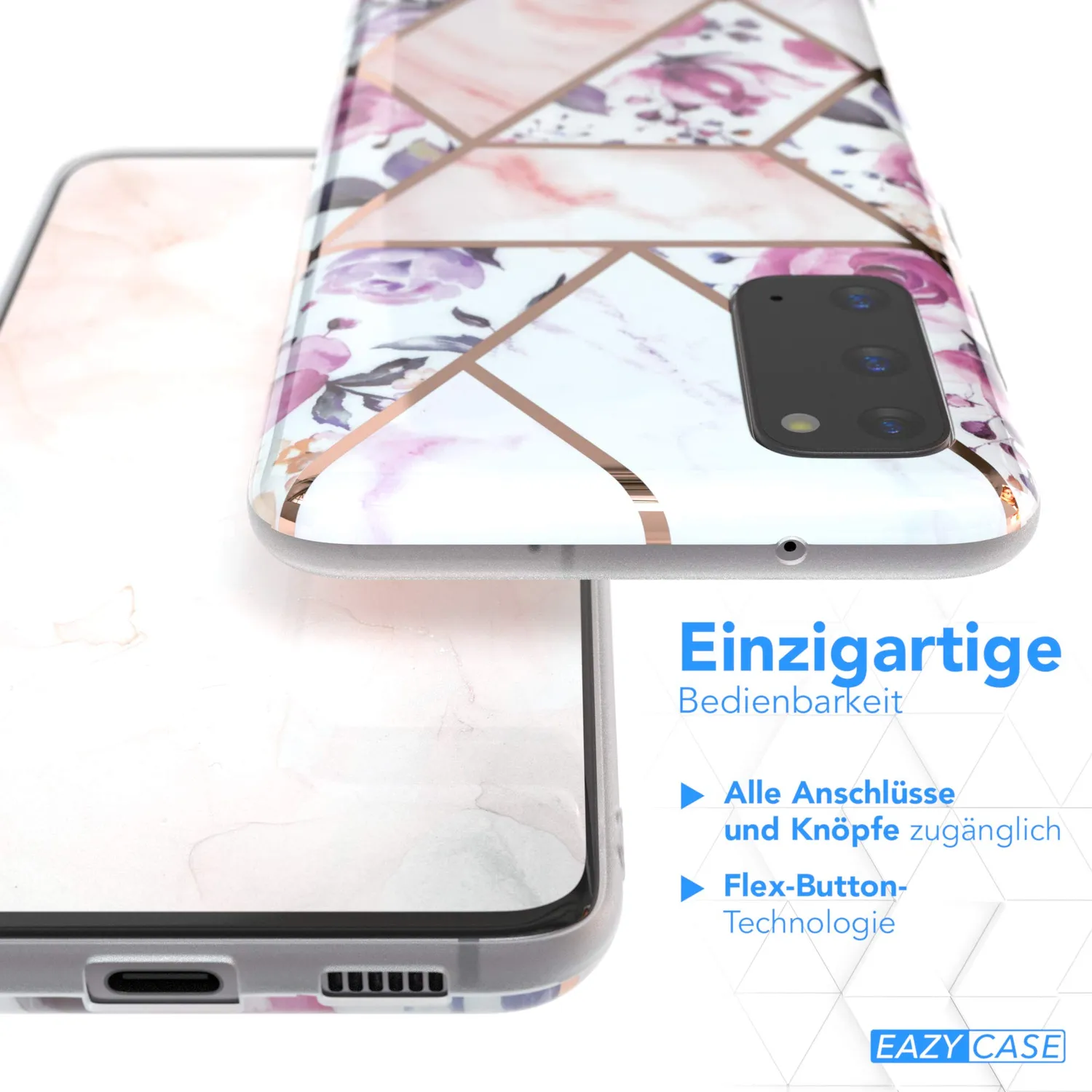EAZY CASE Galaxy S20 Handyhülle Blumen Rosé-Gold Rosenmotiv