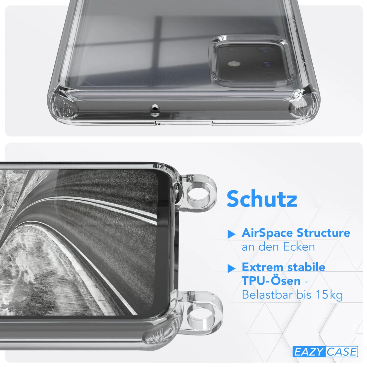 EAZY CASE Galaxy A51 Handykette Transparent Schwarz mit Band
