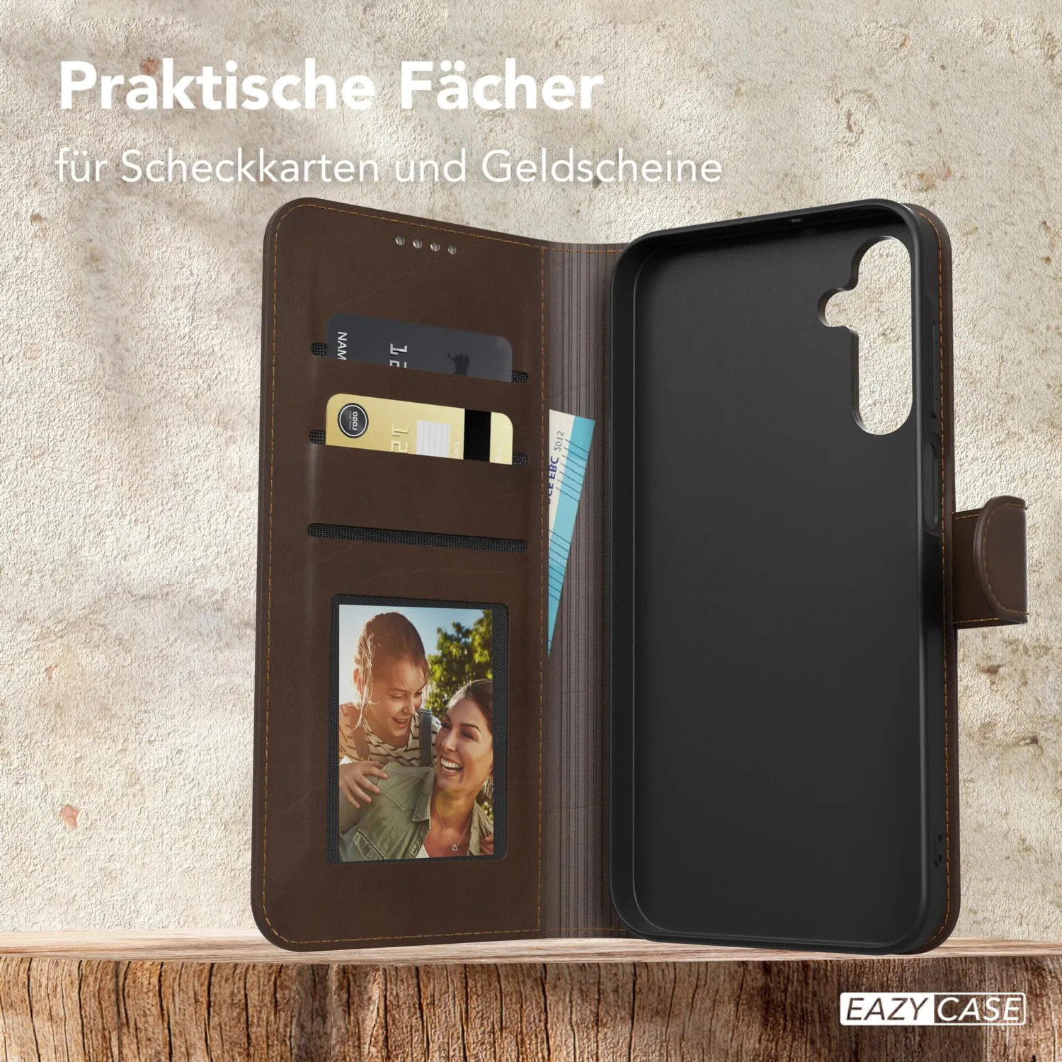 EAZY CASE Samsung Galaxy A15 Klapphülle braun Kunstleder