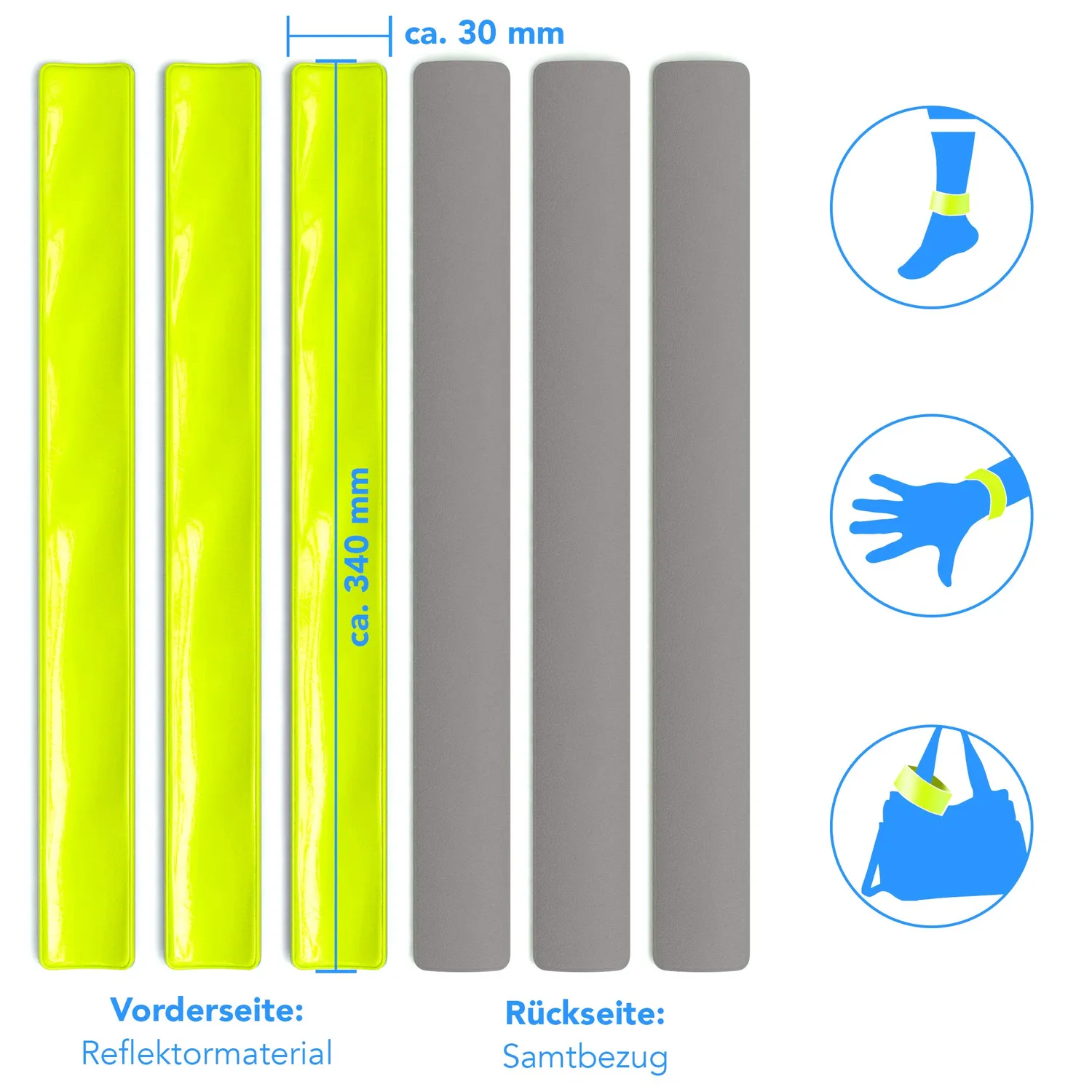 EAZY CASE Reflektorband Schnapparmband Neon Gelb 6er Set