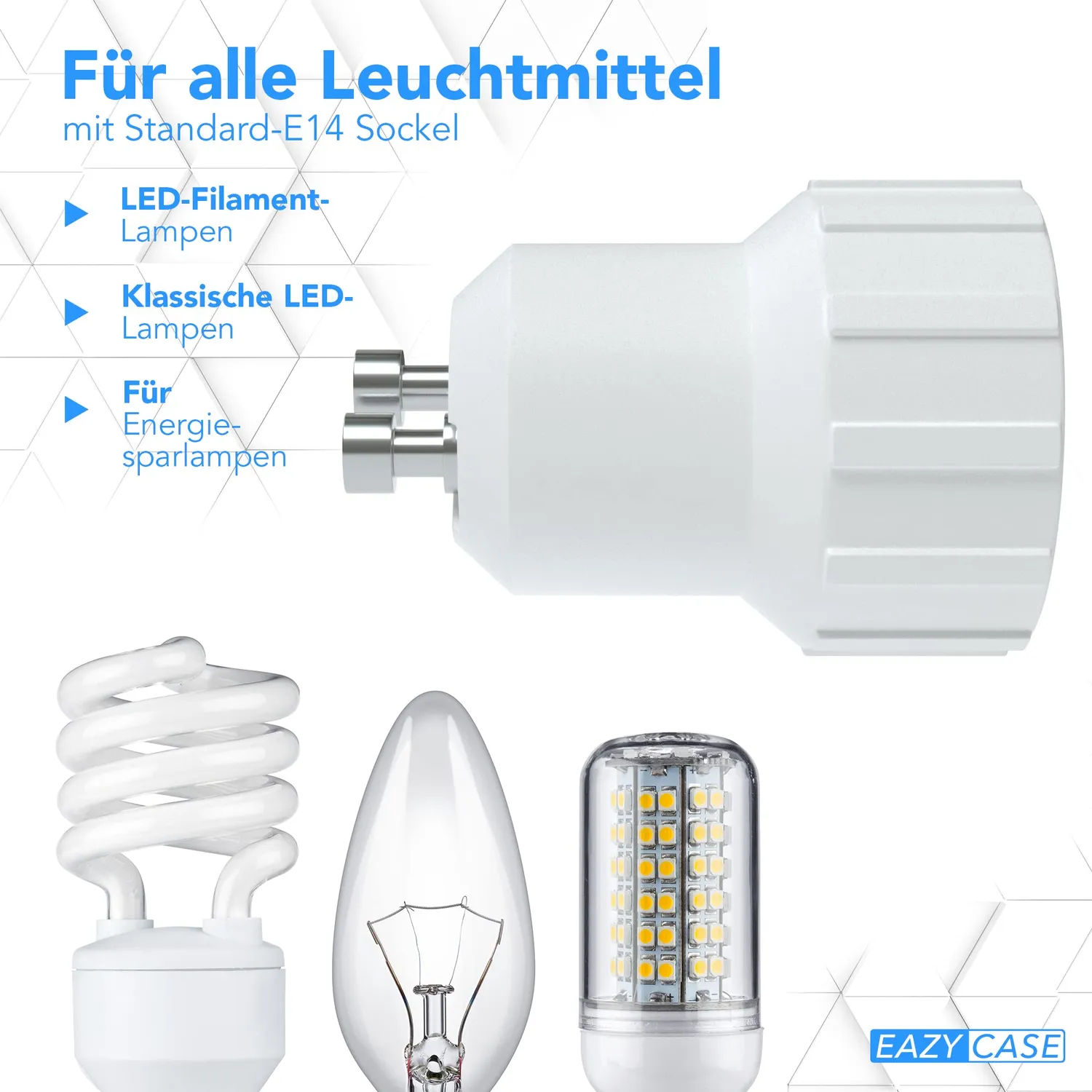 EAZY CASE GU10 auf E14 Lampensockel Adapter Weiß 4er