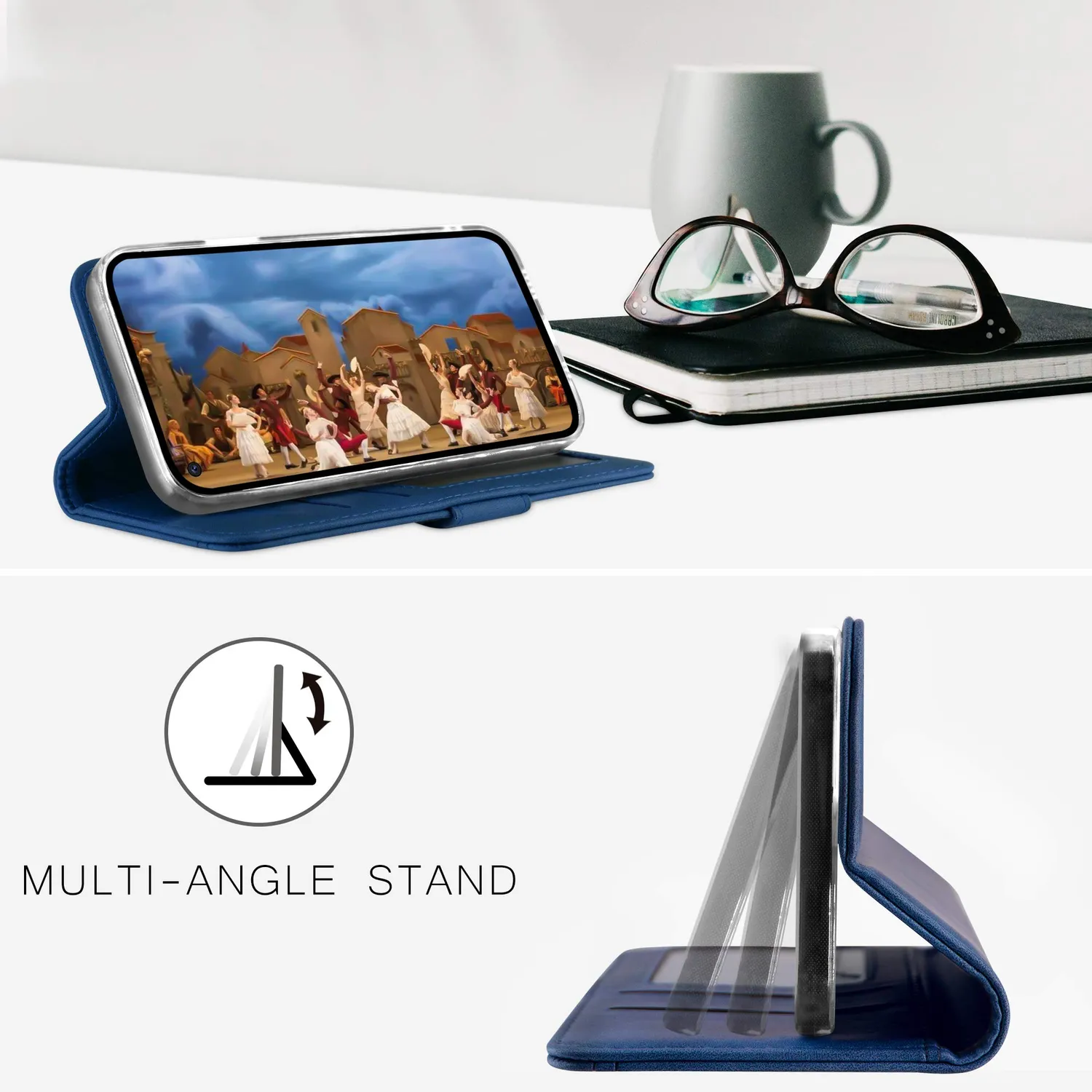 YATWIN Xiaomi Redmi Note 9 Klapphülle Leder Blau RFID