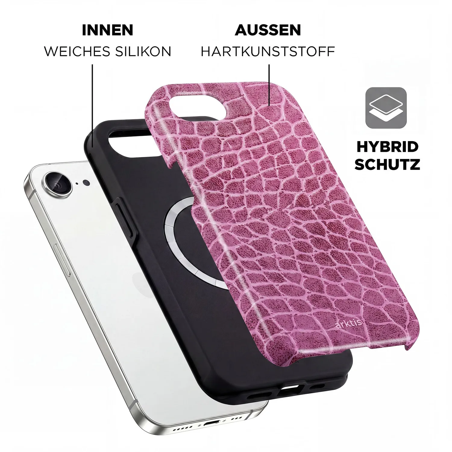 arktis Pink Lizard iPhone 16e Hülle MagSafe