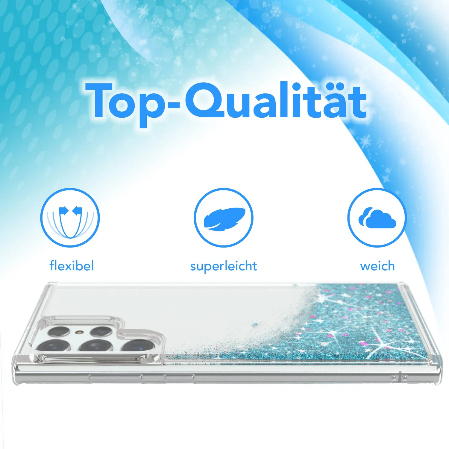 EAZY CASE Galaxy S22 Ultra Glitzer Handyhülle Liquid-Blau
