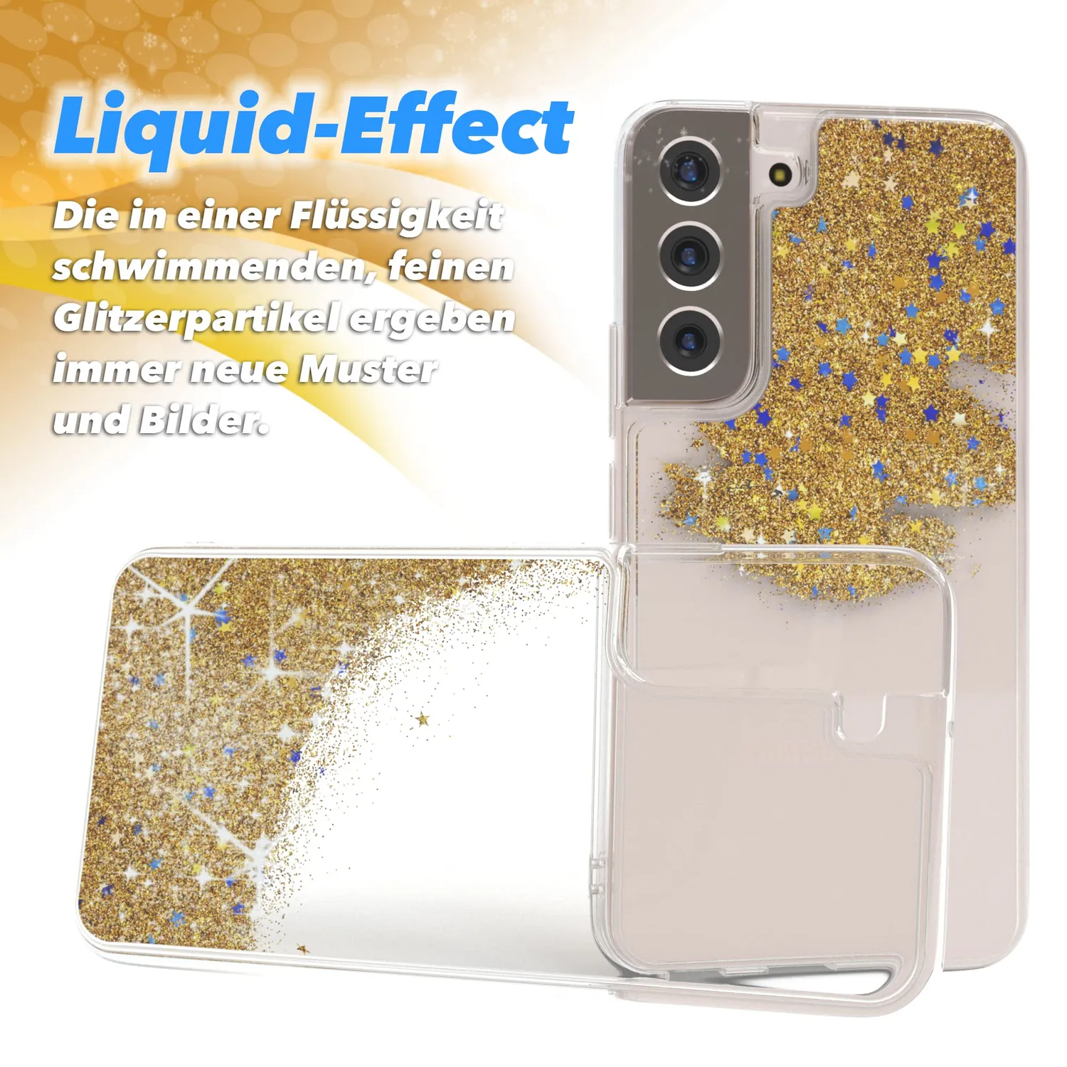 EAZY CASE Galaxy S22 5G Glitzerhülle Gold transparent