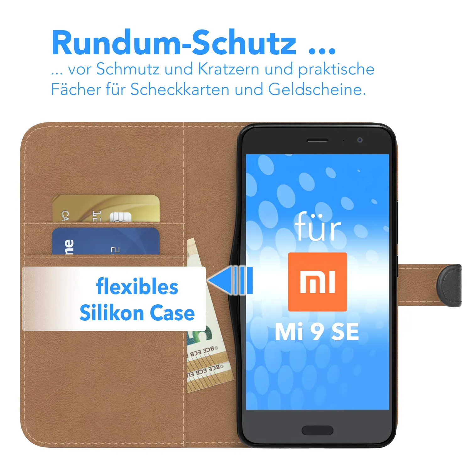 EAZY CASE Xiaomi Mi 9 SE Klapphülle Book Schwarz Kartenfach