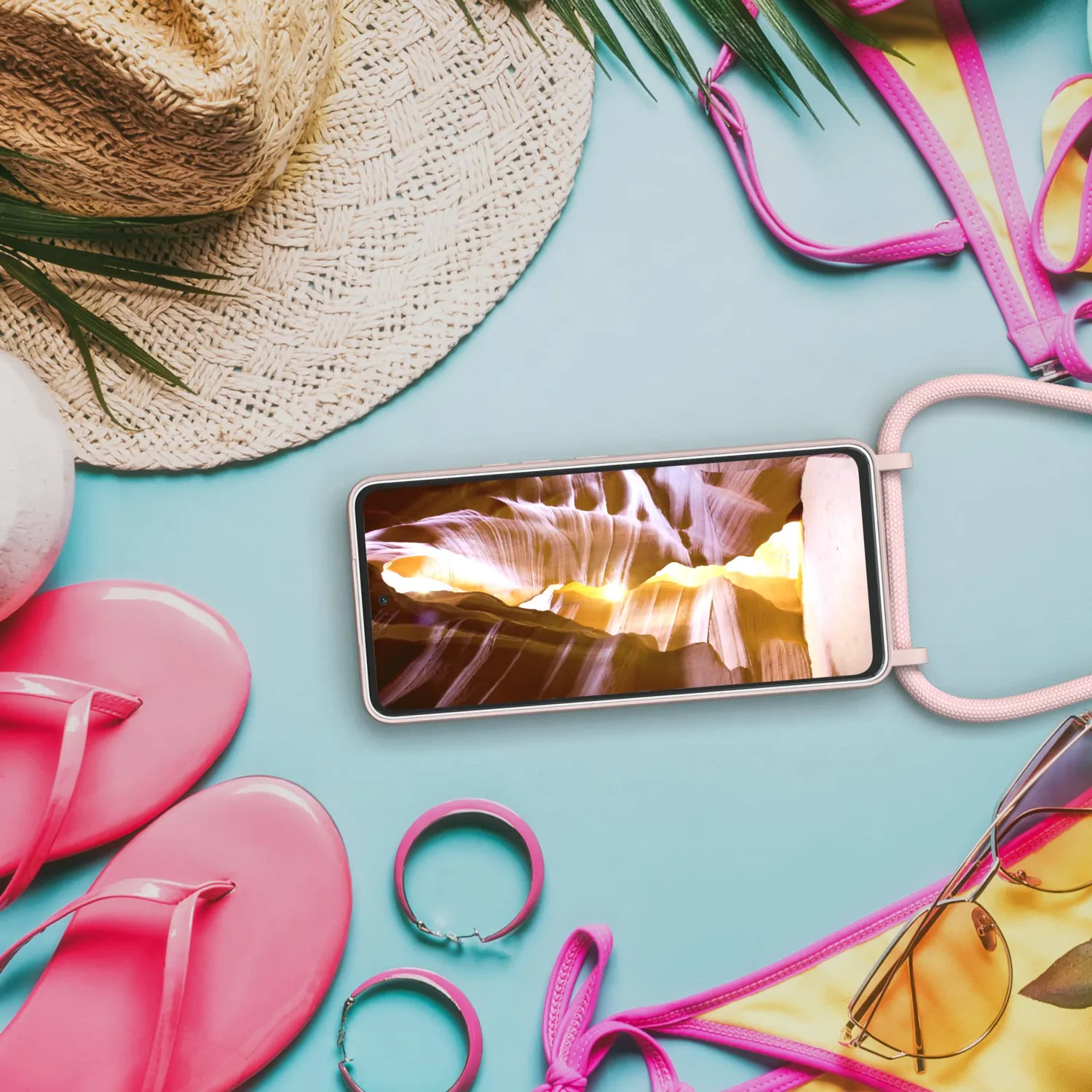 EAZY CASE Galaxy A53 Handykette Silikon Alt Rosa mit Band