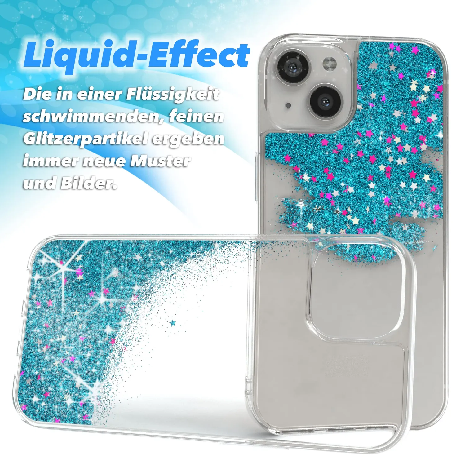 EAZY CASE iPhone 13 Glitzerhülle Liquid Blau Transparent