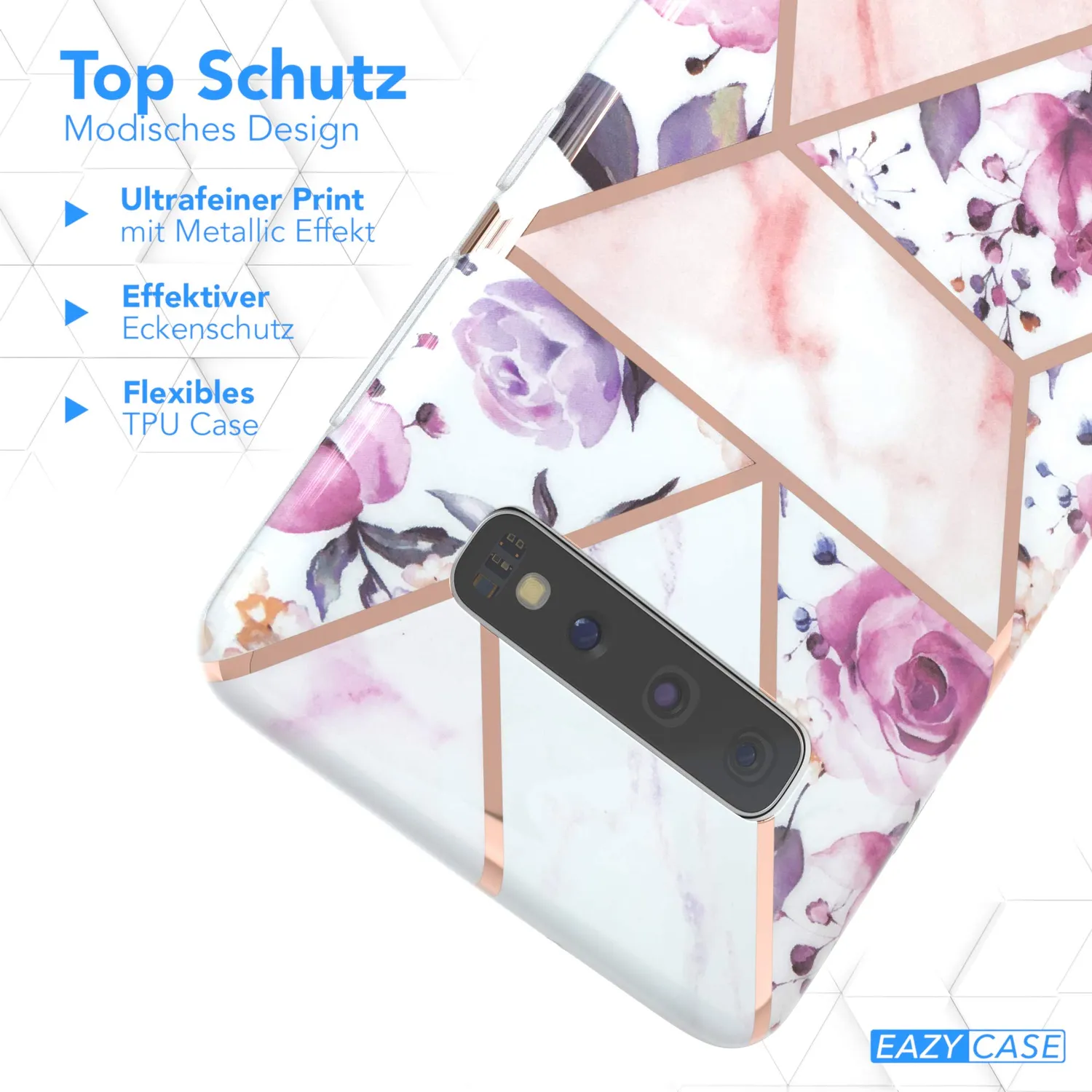 EAZY CASE Galaxy S10 Plus Silikonhülle Blumen Rosé-Gold Kameraschutz