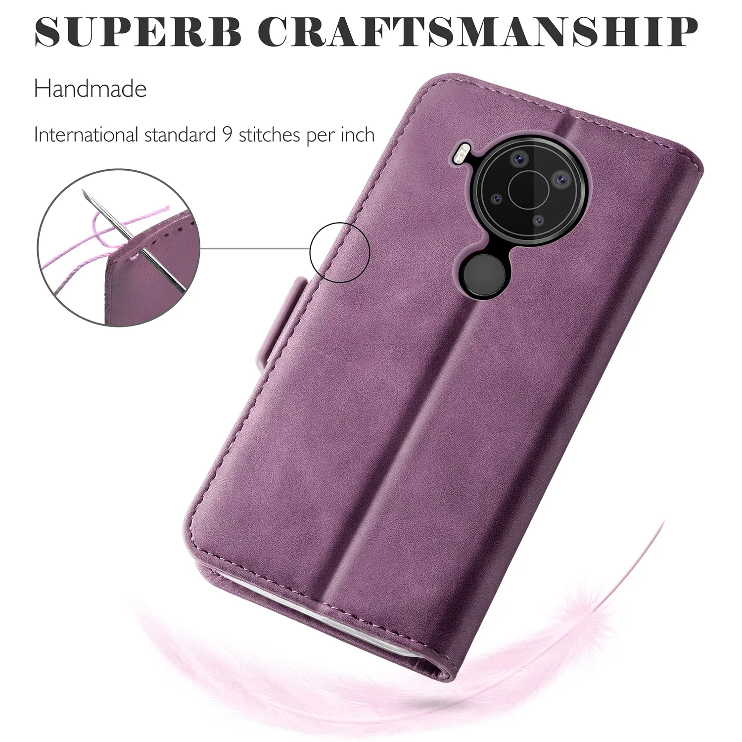 YATWIN Nokia 5.4 Klapphülle Weinrot Leder mit Stand