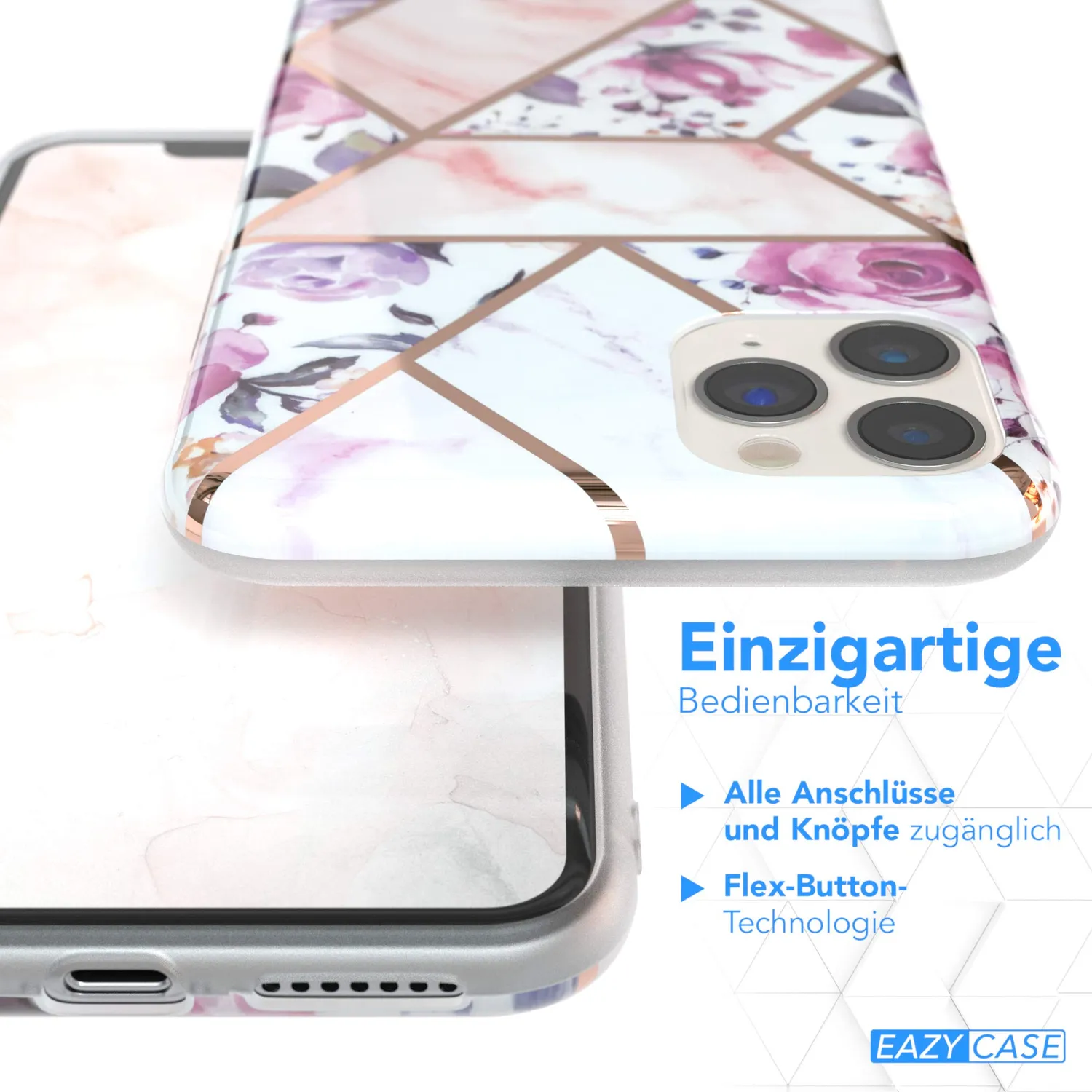 EAZY CASE iPhone 11 Pro Max Silikonhülle Blumen Rosé-Gold