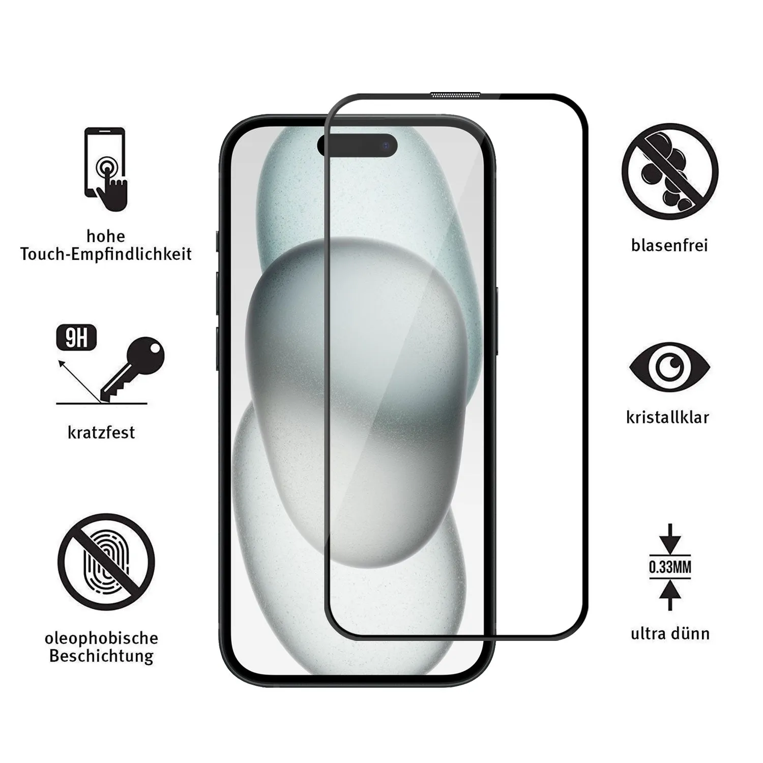 arktis iPhone 15 Full Cover Panzerglas 2er Set 9H