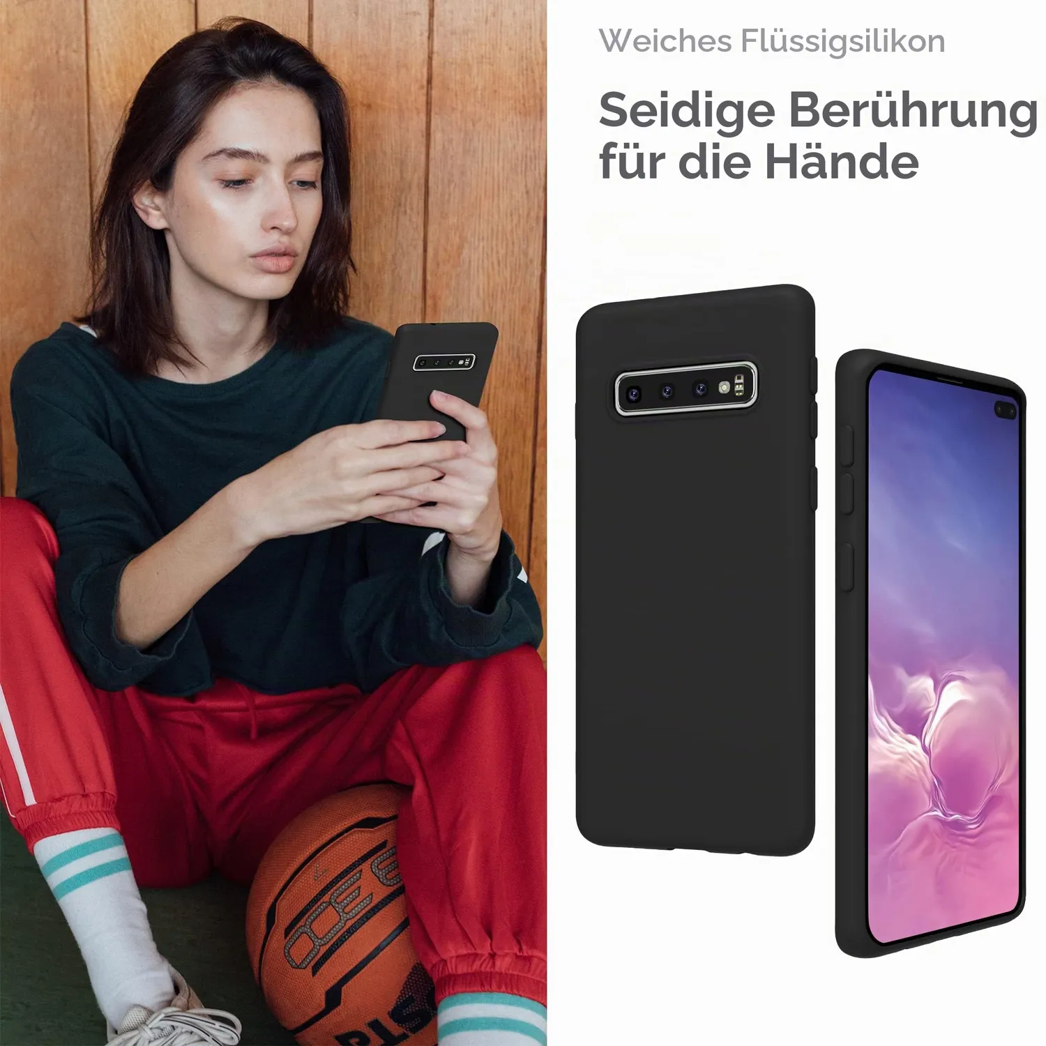 YATWIN Silikon Handyhülle Samsung S10 Plus schwarz Soft-Touch