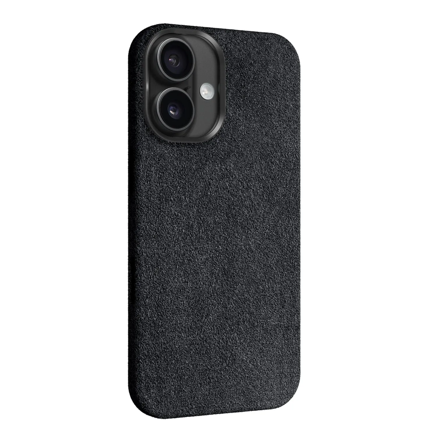 arktis Alcantara iPhone 16 Hülle Schwarz MagSafe samtig