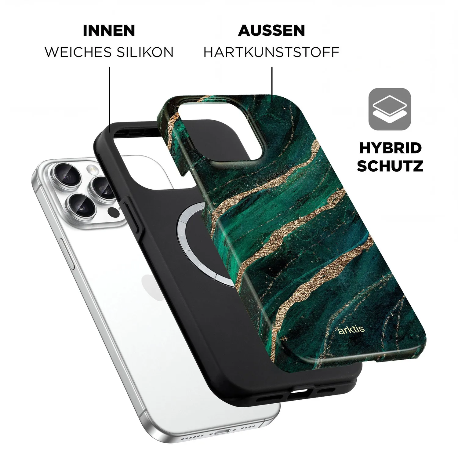 arktis Green Marble iPhone 15 Pro Hülle MagSafe