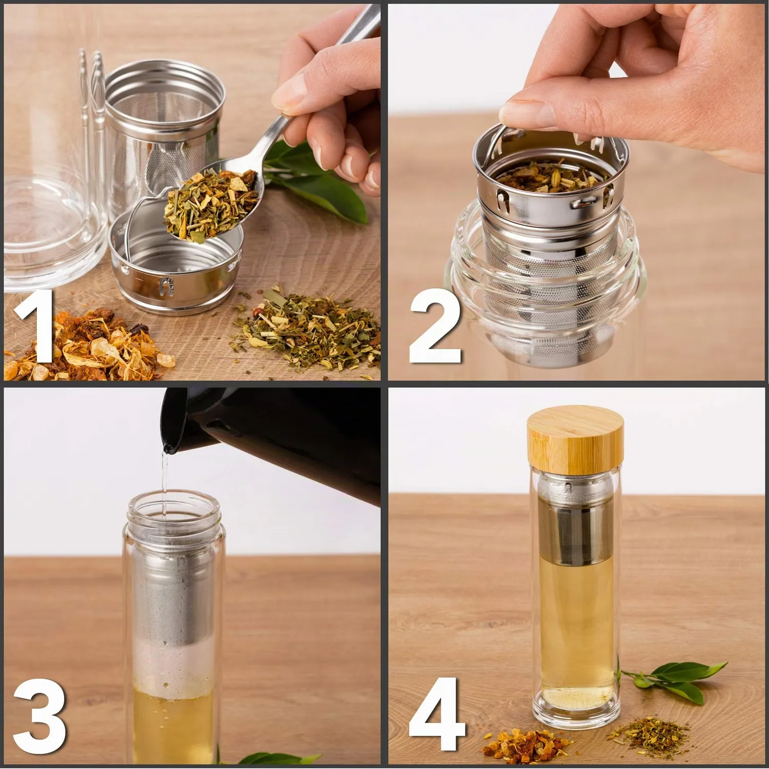 EAZY CASE Teeflasche Glas 500ml Bambusdeckel