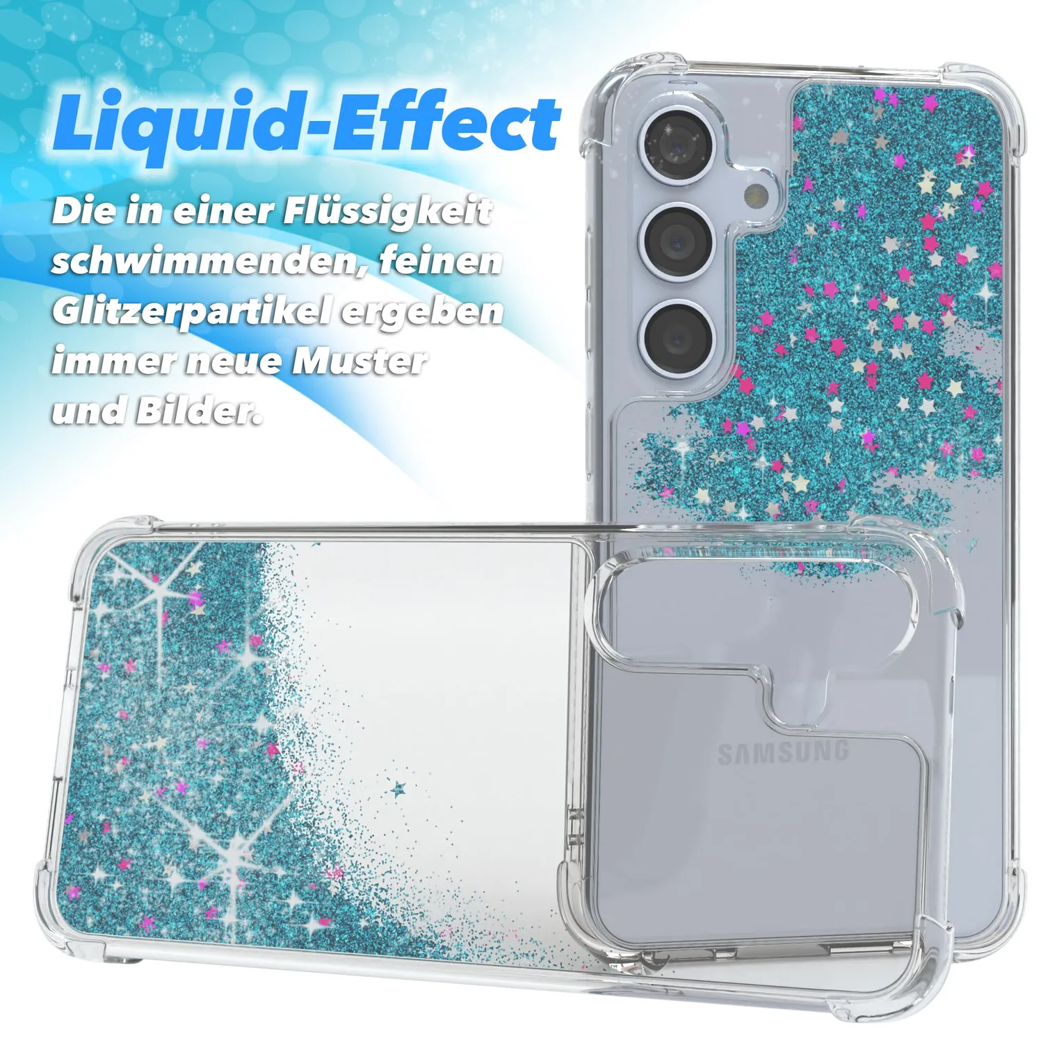 EAZY CASE Galaxy S24 Glitzerhülle Silikon Blau Shiny