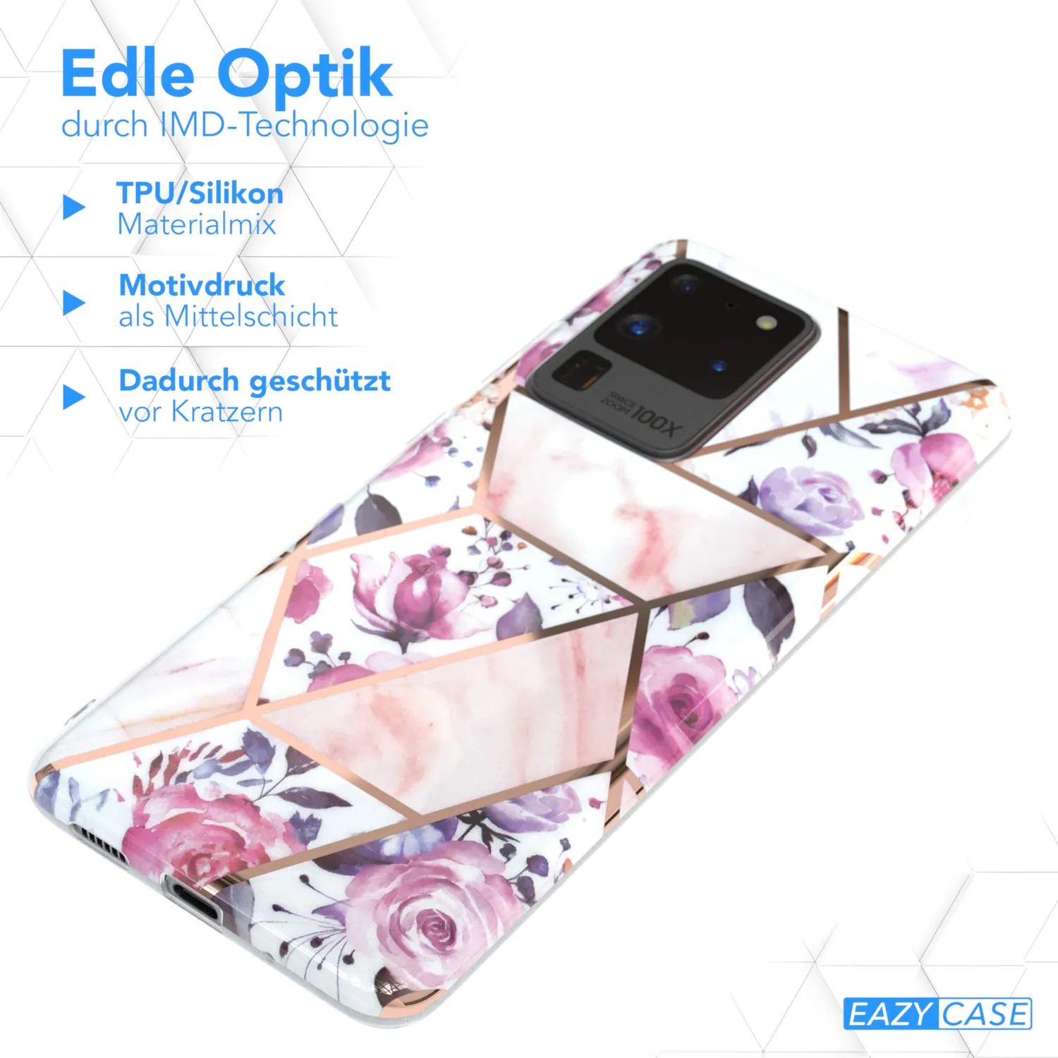 EAZY CASE Galaxy S20 Ultra Silikonhülle Blumen Rosé-Gold