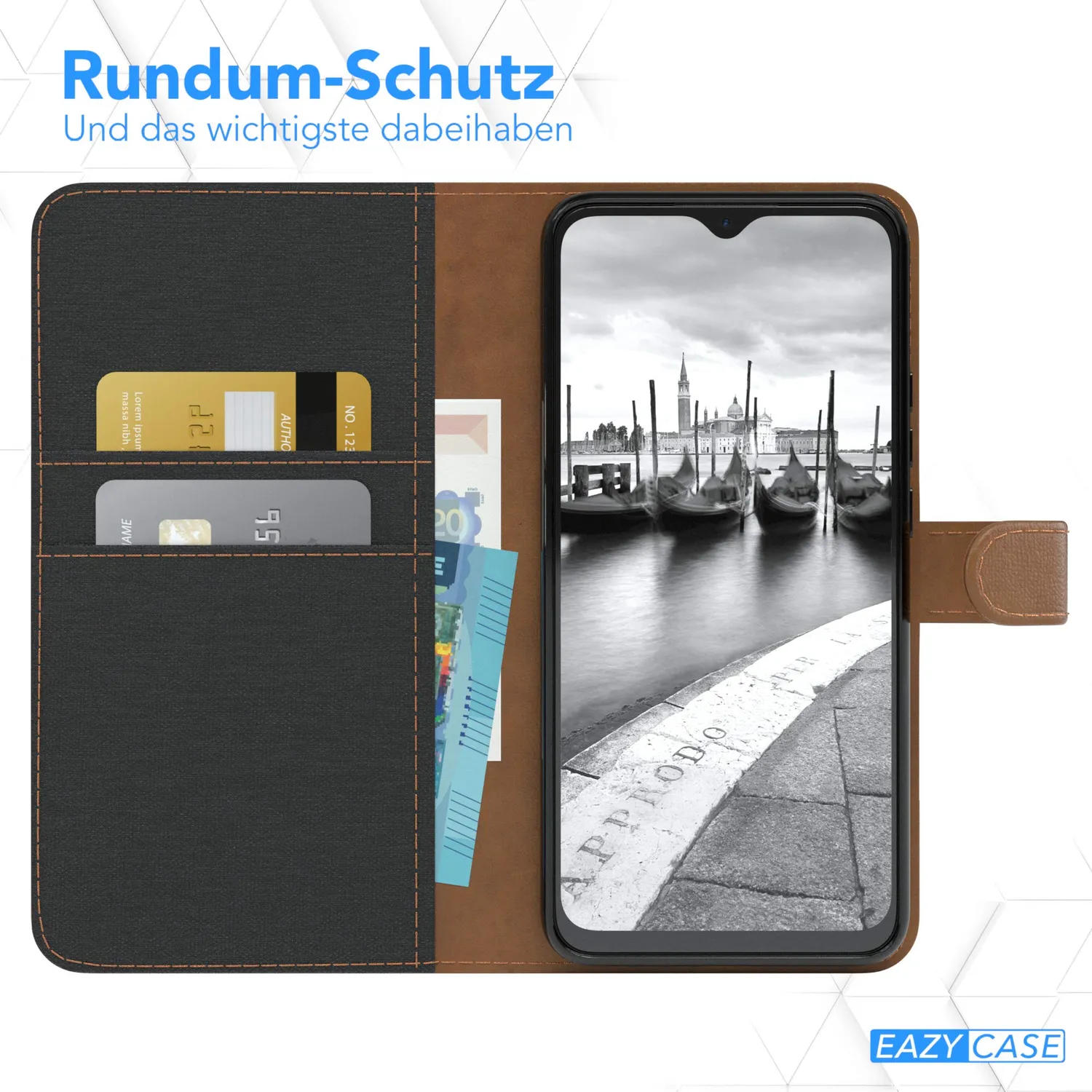EAZY CASE Klapphülle Xiaomi Redmi 9 Schwarz Jeansoptik