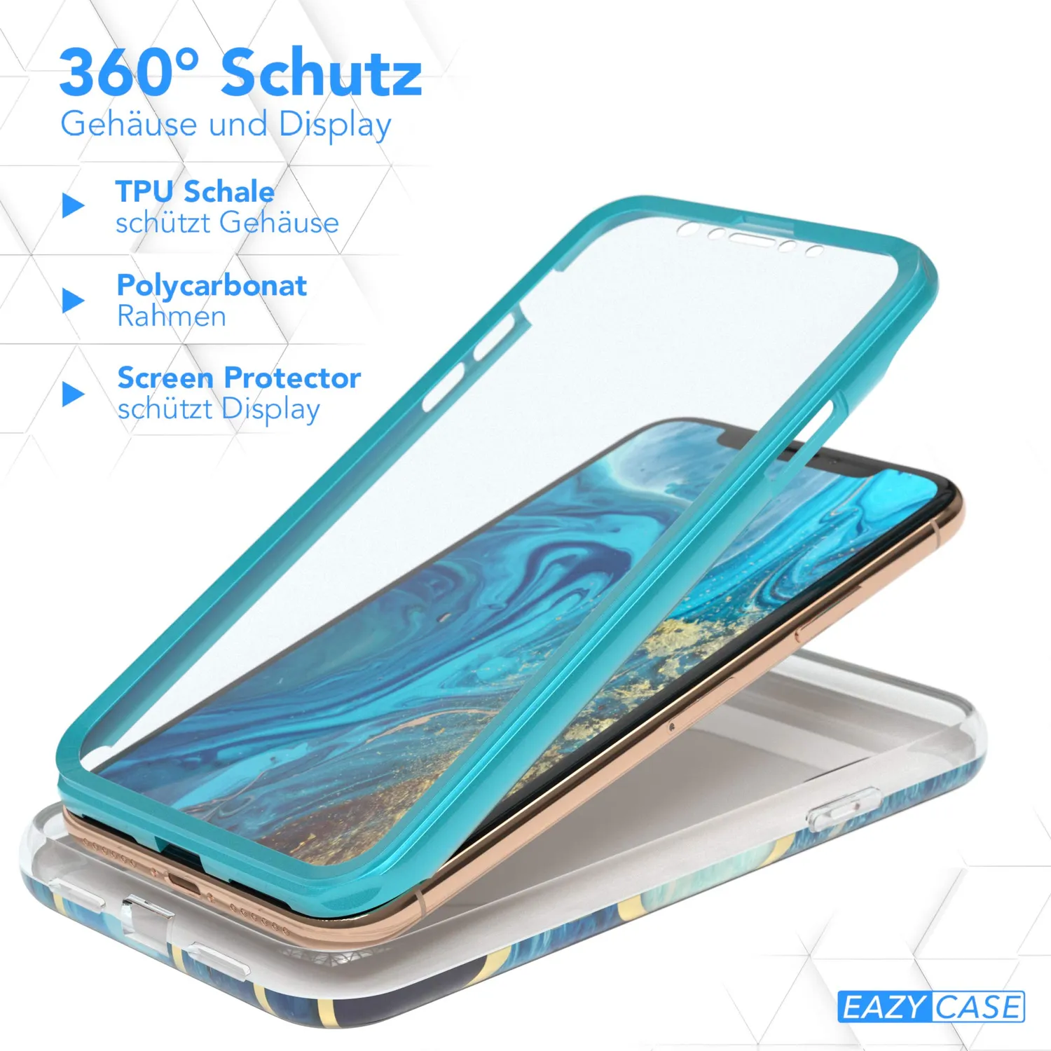 EAZY CASE 360 Grad iPhone XS Max Handyhülle Blau Full Cover