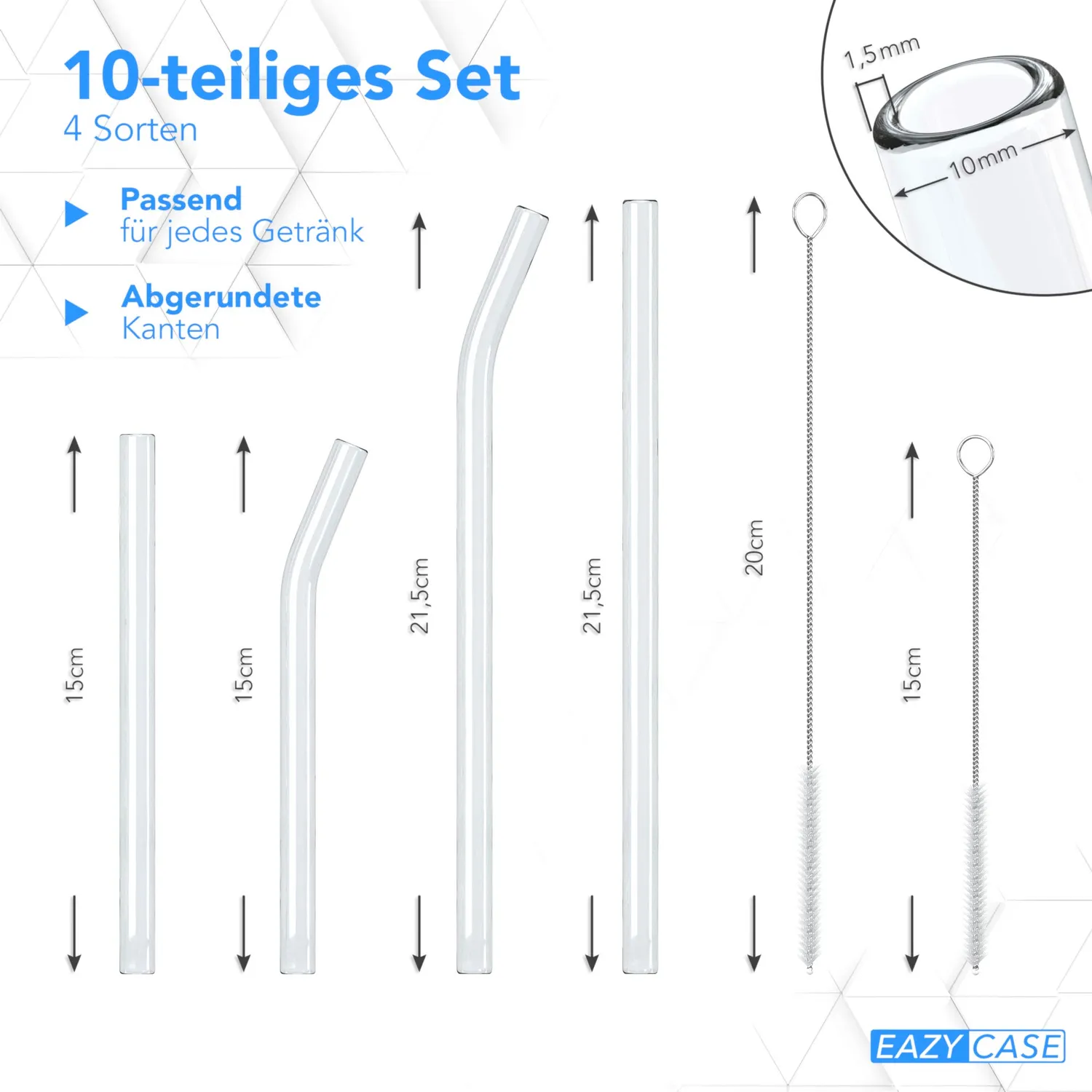 EAZY CASE Glas-Strohhalme 8er Set mit Bürsten