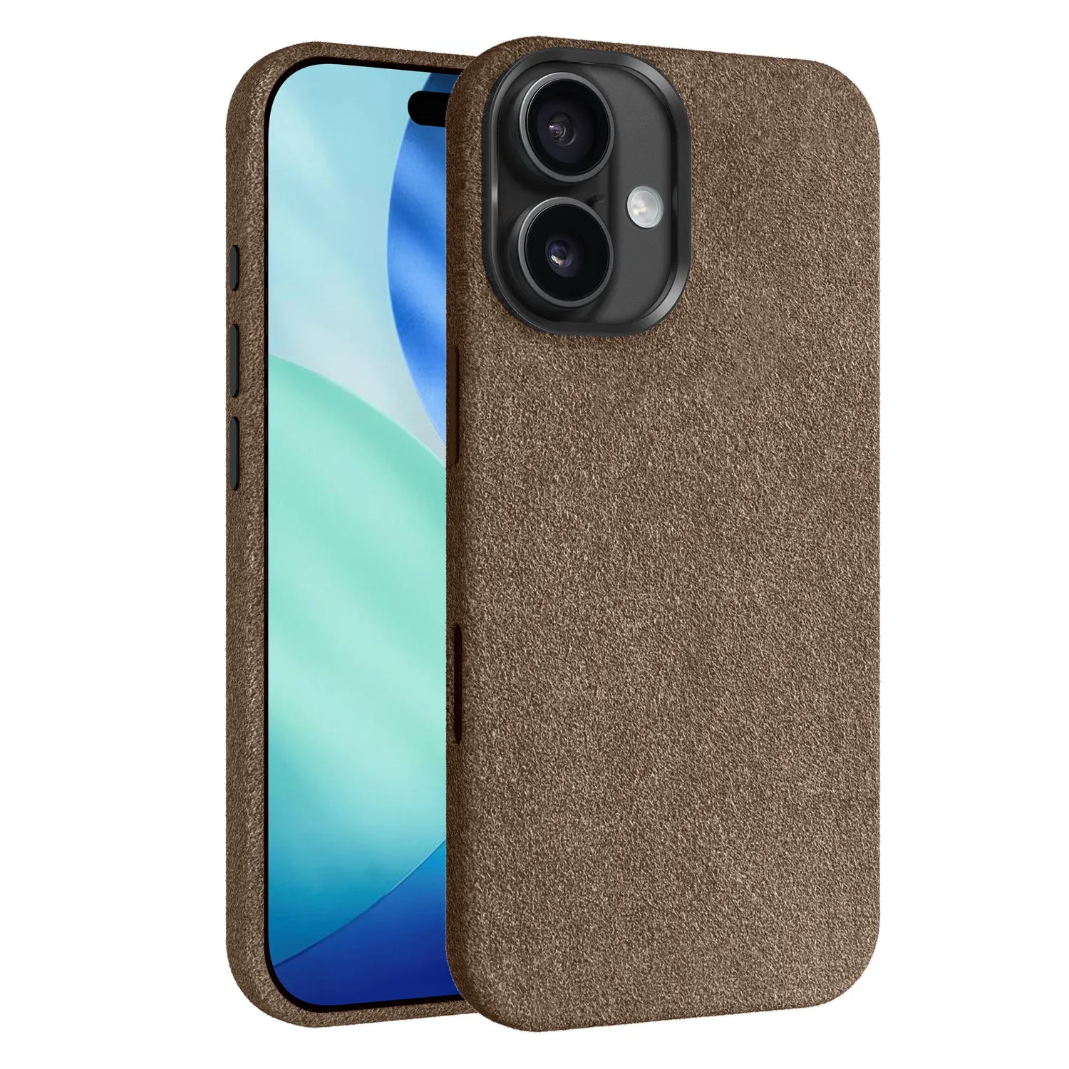 arktis Alcantara iPhone 16 Hülle Schwarz MagSafe samtig