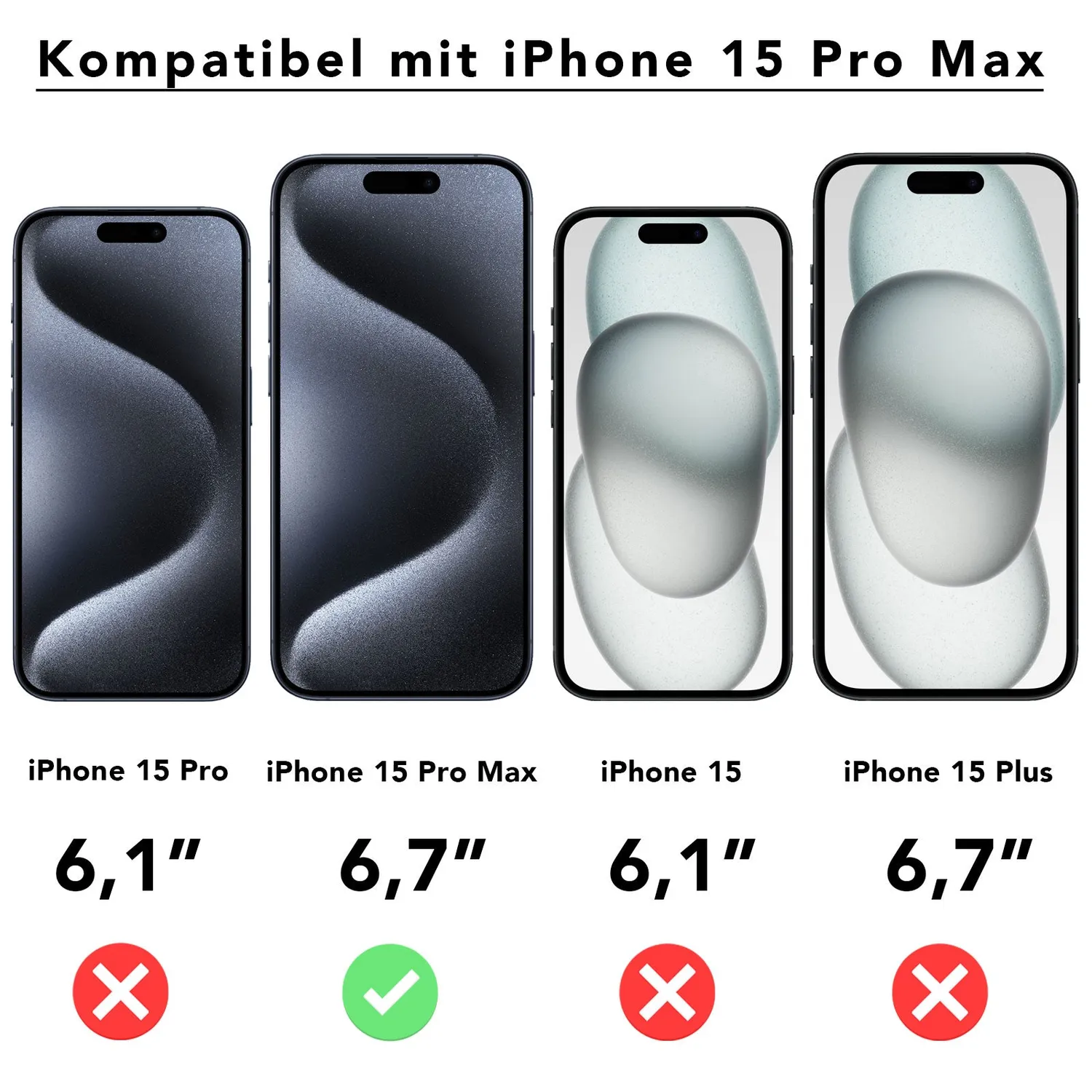 arktis Full Cover Panzerglas iPhone 15 Pro Max 3er Set 9H