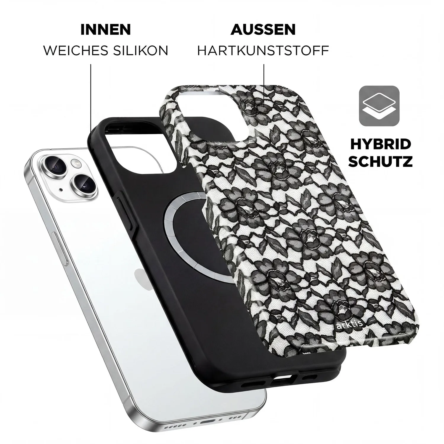 arktis iPhone 14 Hülle Dark Rose MagSafe TPU