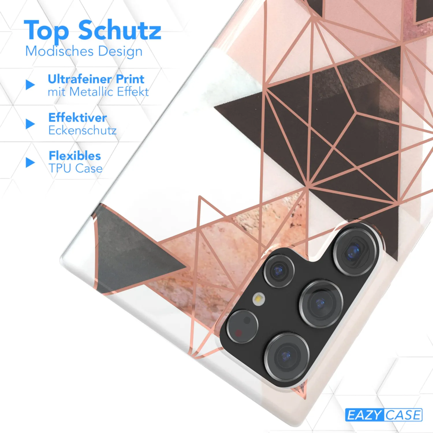 EAZY CASE Galaxy S22 Ultra Silikonhülle Geometrie Rosa Braun
