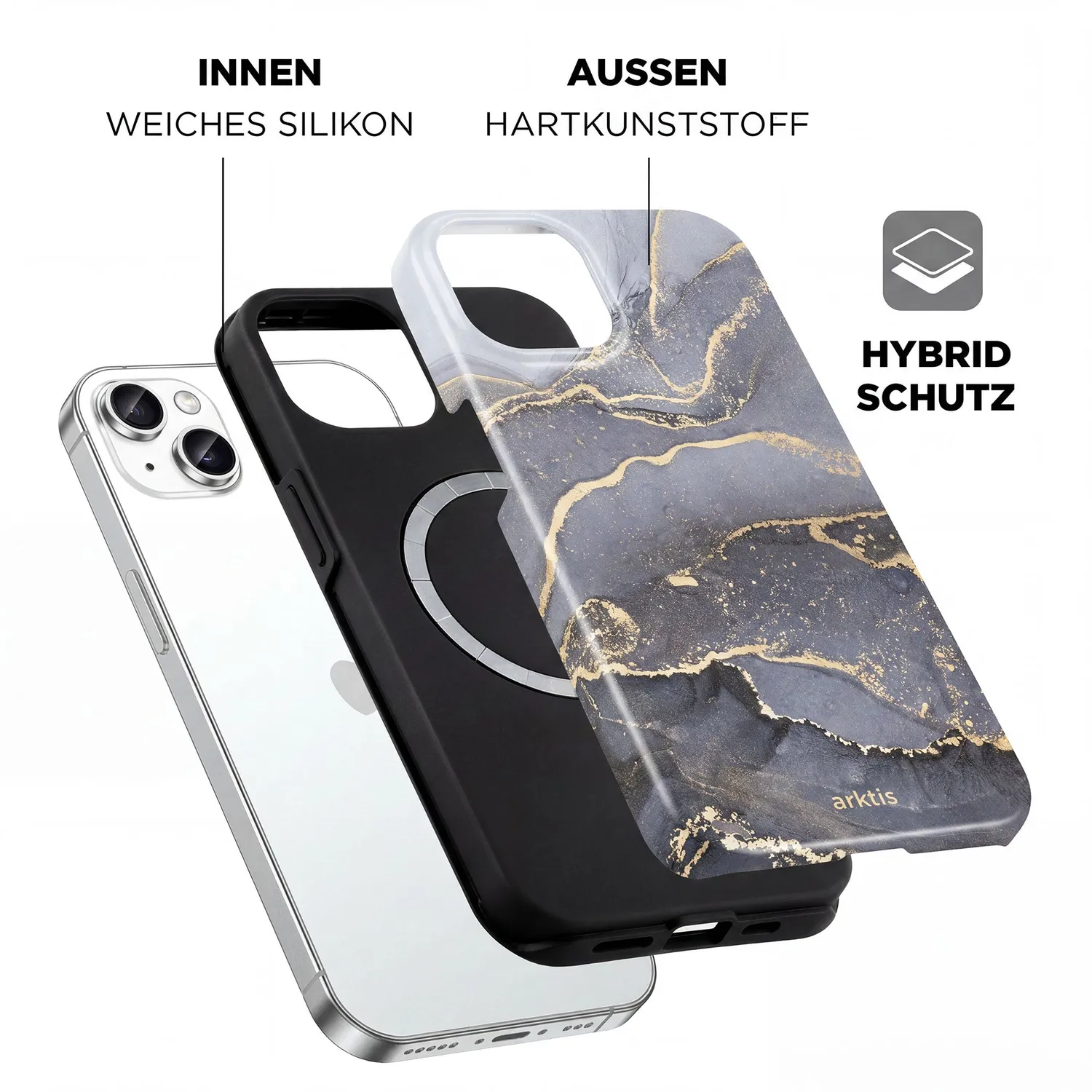 arktis iPhone 15 Dusty Marble Hülle MagSafe Marmor