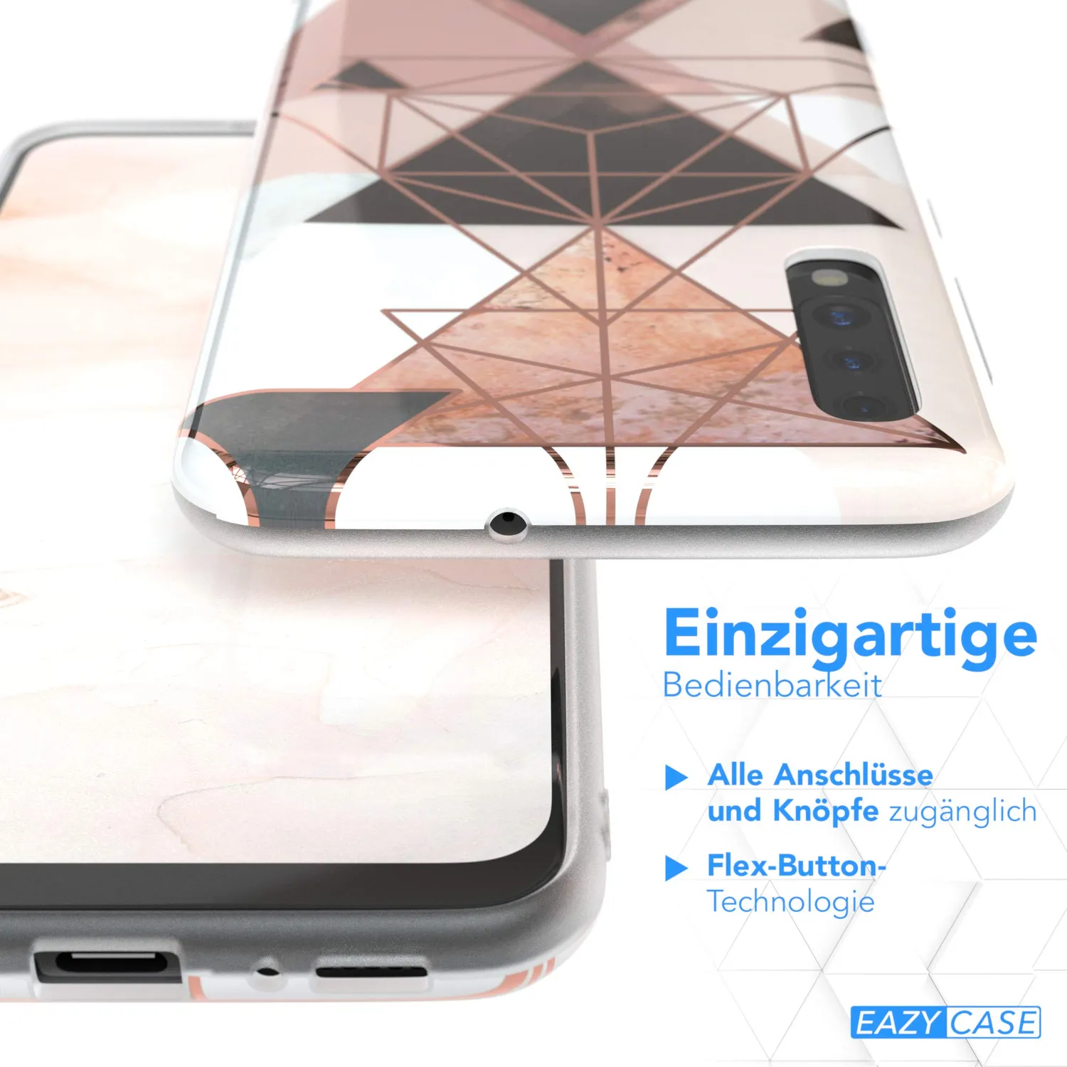 EAZY CASE Galaxy A50 Silikonhülle Geometrie Rosa Braun Kameraschutz
