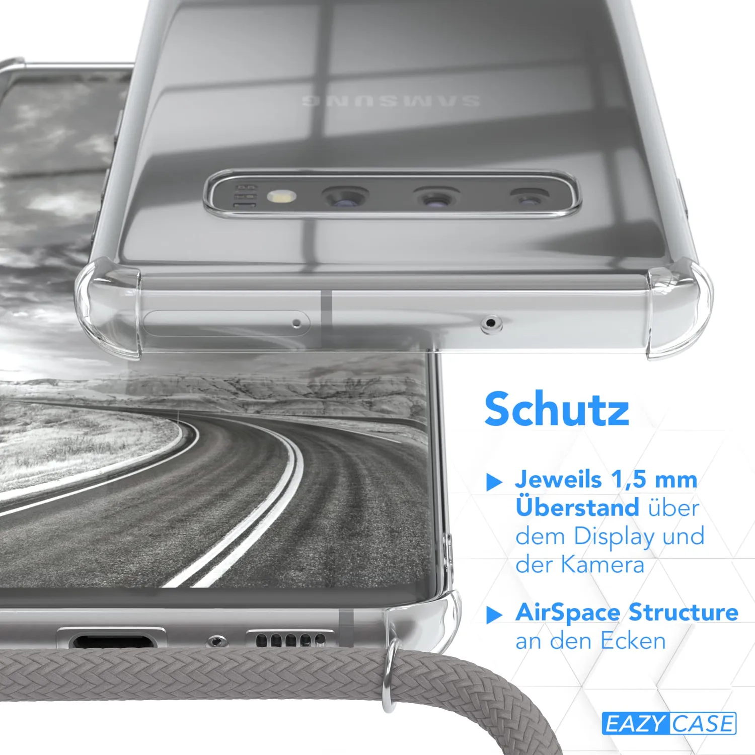 EAZY CASE Galaxy S10 Handykette Hülle Band Anthrazit Silikon