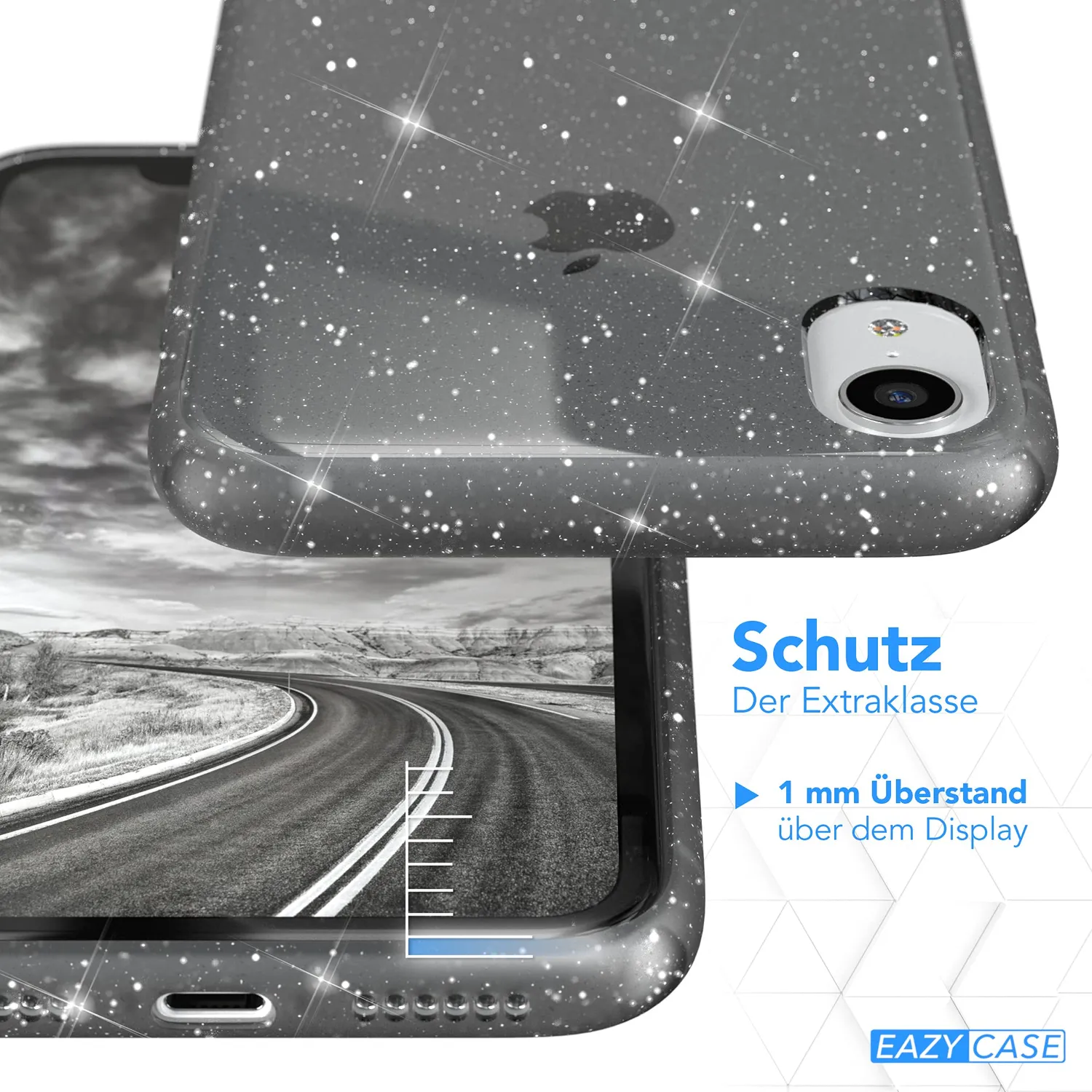 EAZY CASE iPhone XR Glitzerhülle transparent Anthrazit