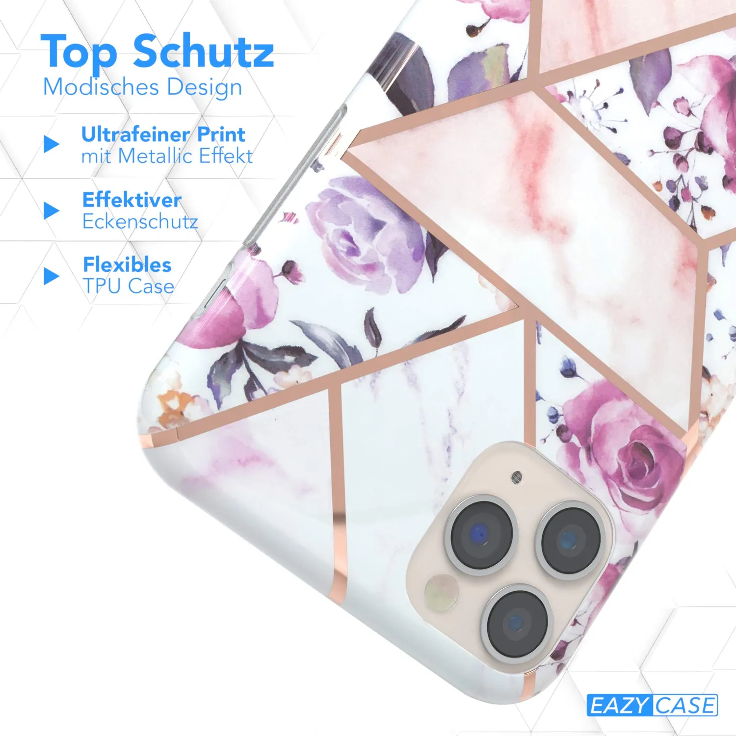 EAZY CASE iPhone 11 Pro Max Silikonhülle Blumen Rosé-Gold