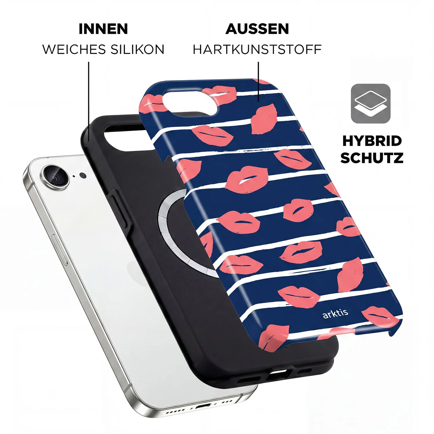 arktis iPhone 16e Hülle Kisses MagSafe Print mit Stoßschutz