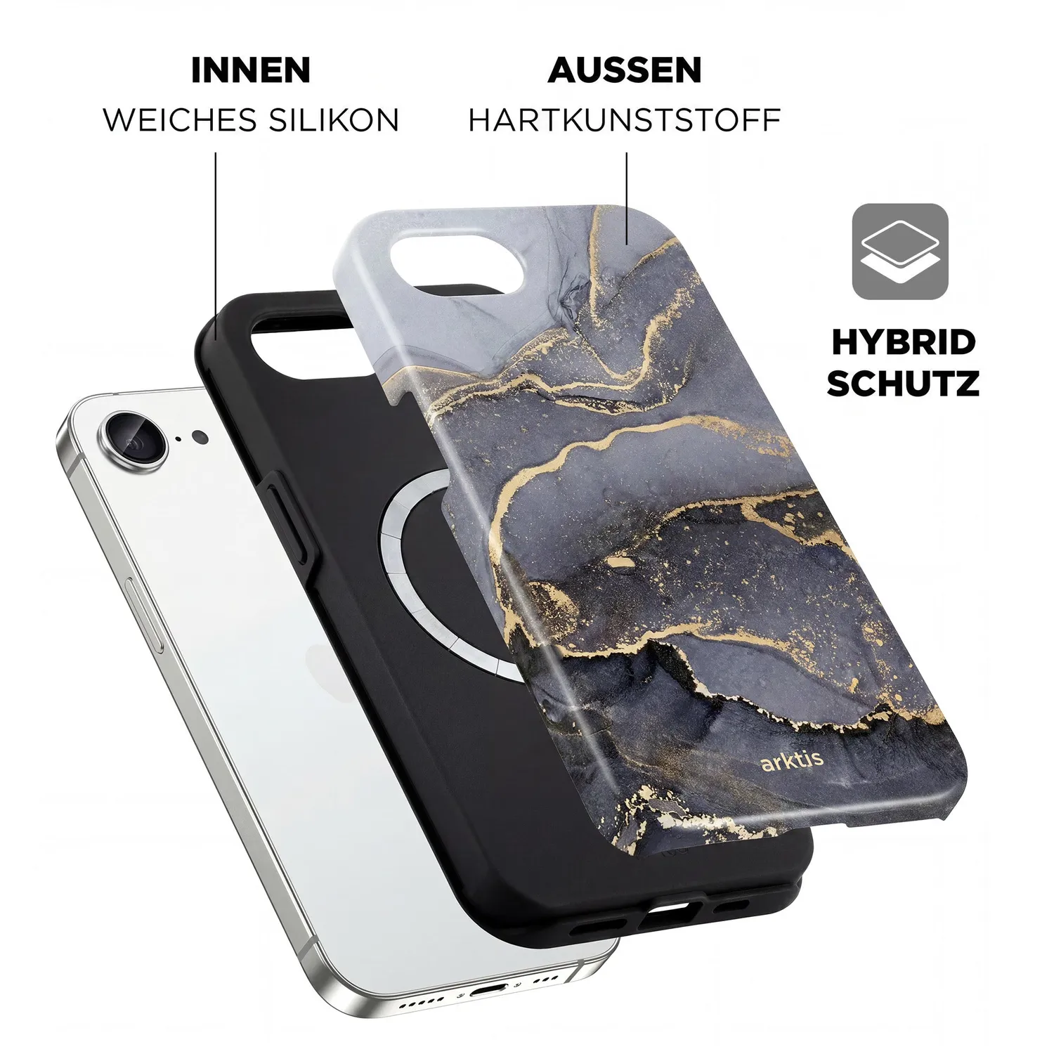 arktis iPhone 16e Hülle Dusty Marble MagSafe