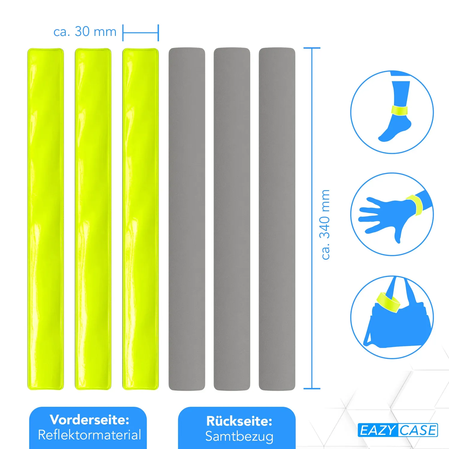 EAZY CASE Reflektoren 3 in 1 Set Reflektorweste Neon Gelb