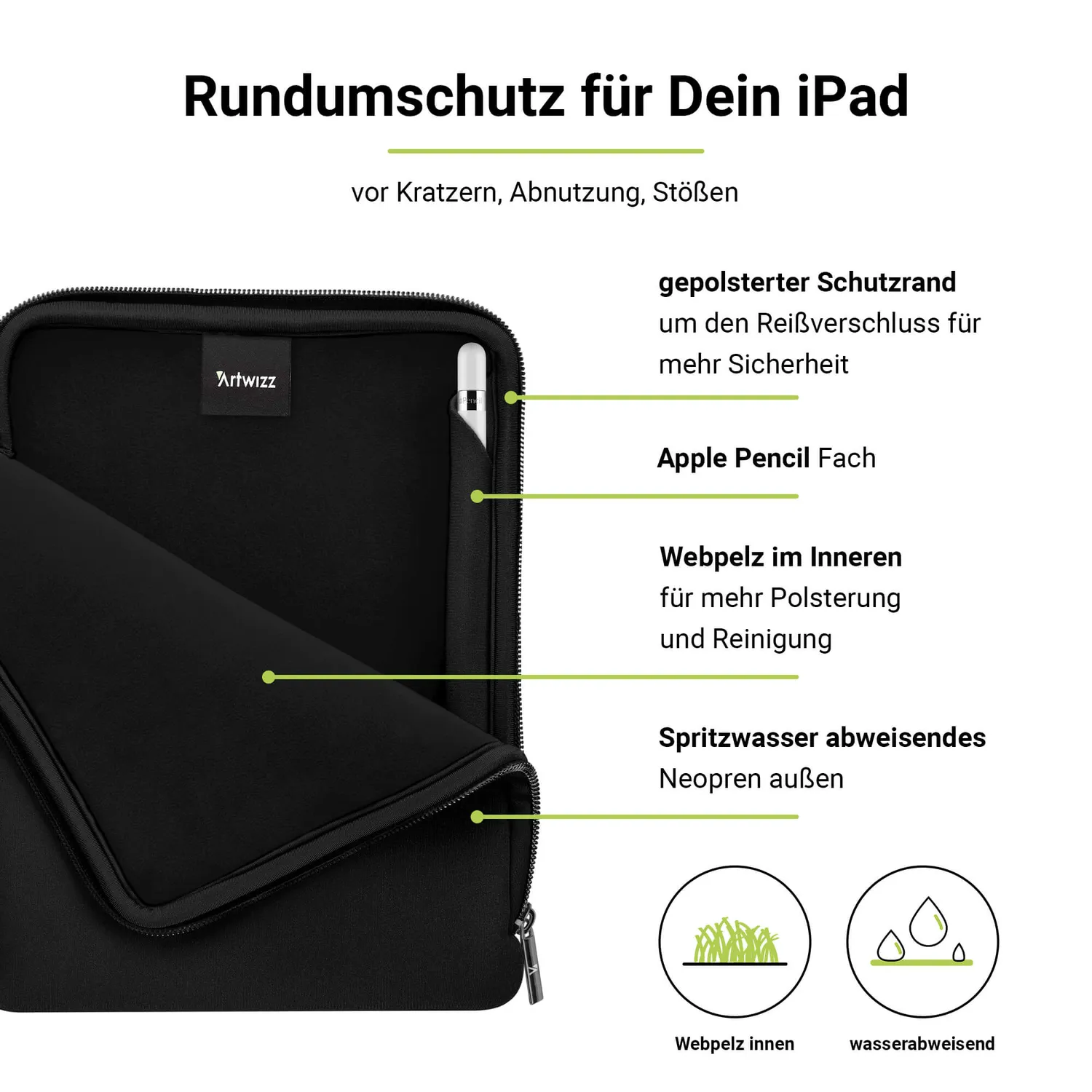 Artwizz Neoprene Sleeve 10-11 Zoll Tasche Pencil-Halter wasserfest