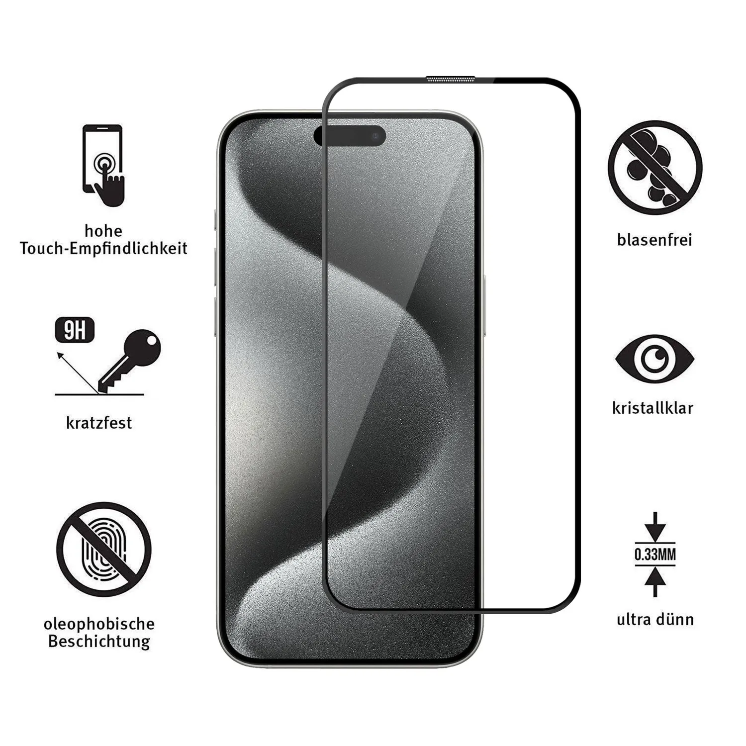 arktis Full Cover iPhone 15 Pro Max Panzerglas 2er Set 9H