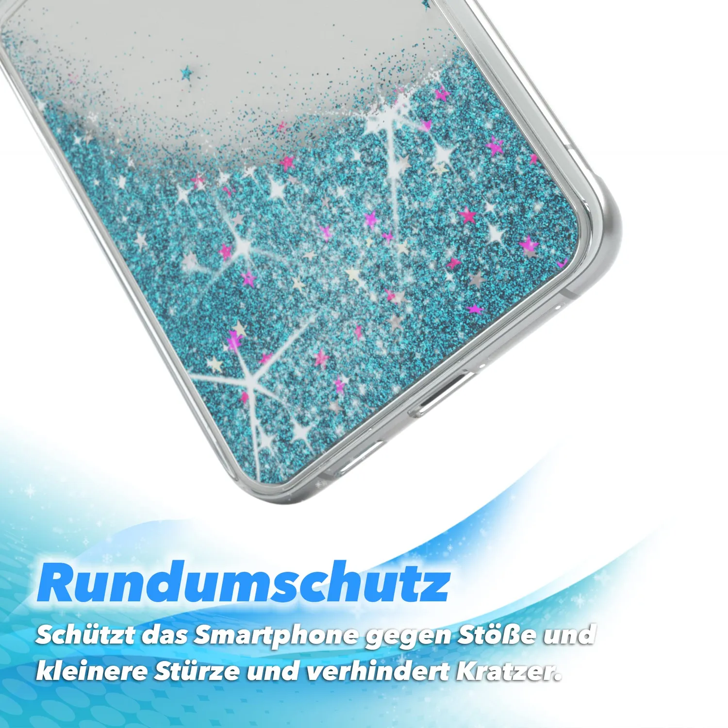 EAZY CASE Galaxy S22 Plus Glitzerhülle Blau Transparent