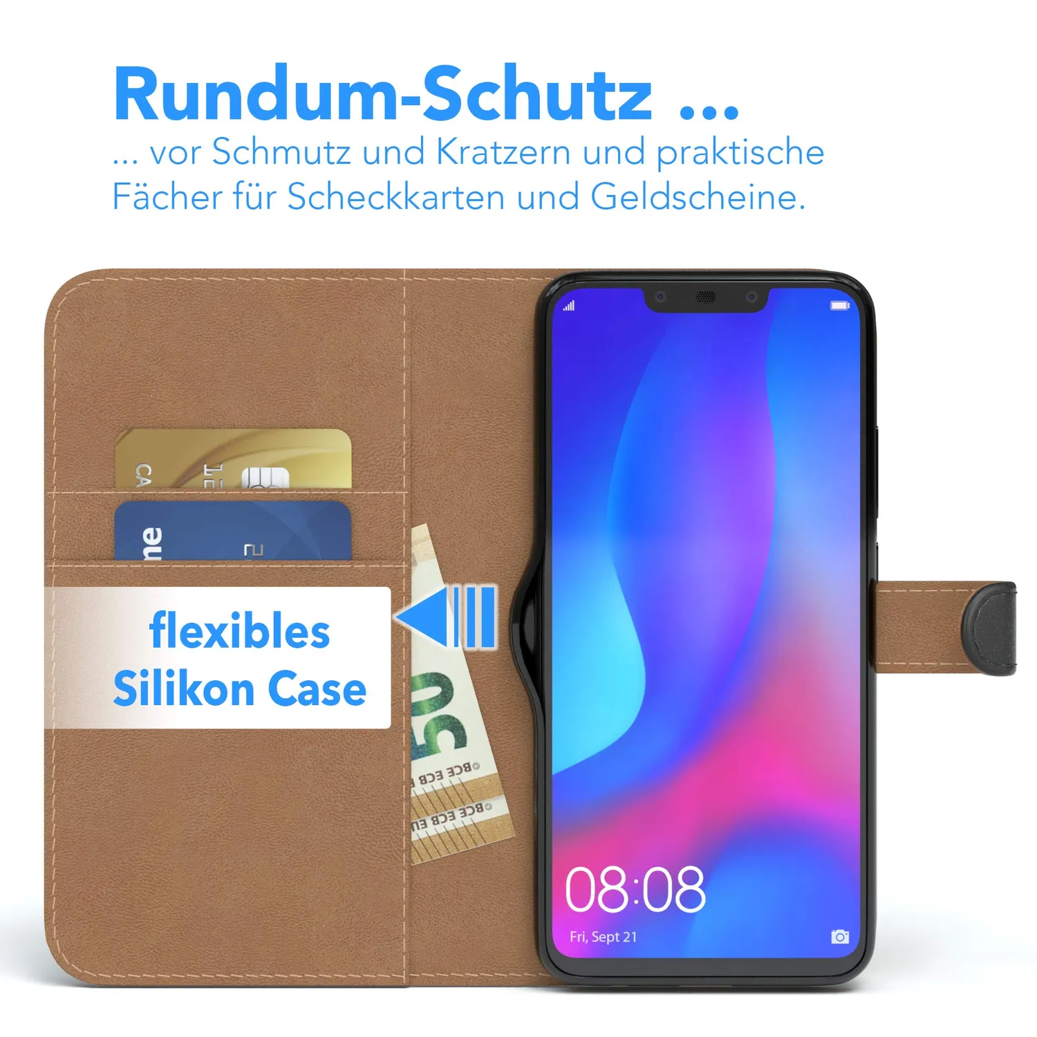 EAZY CASE Huawei P Smart Plus Klapphülle schwarz Book Kartenfach
