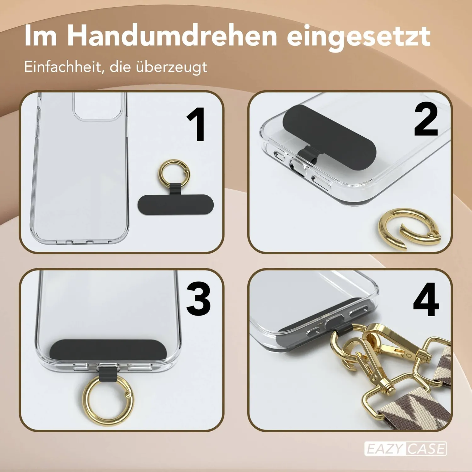 EAZY CASE Universal Handykette Boho Rosa Pink Gold verstellbar