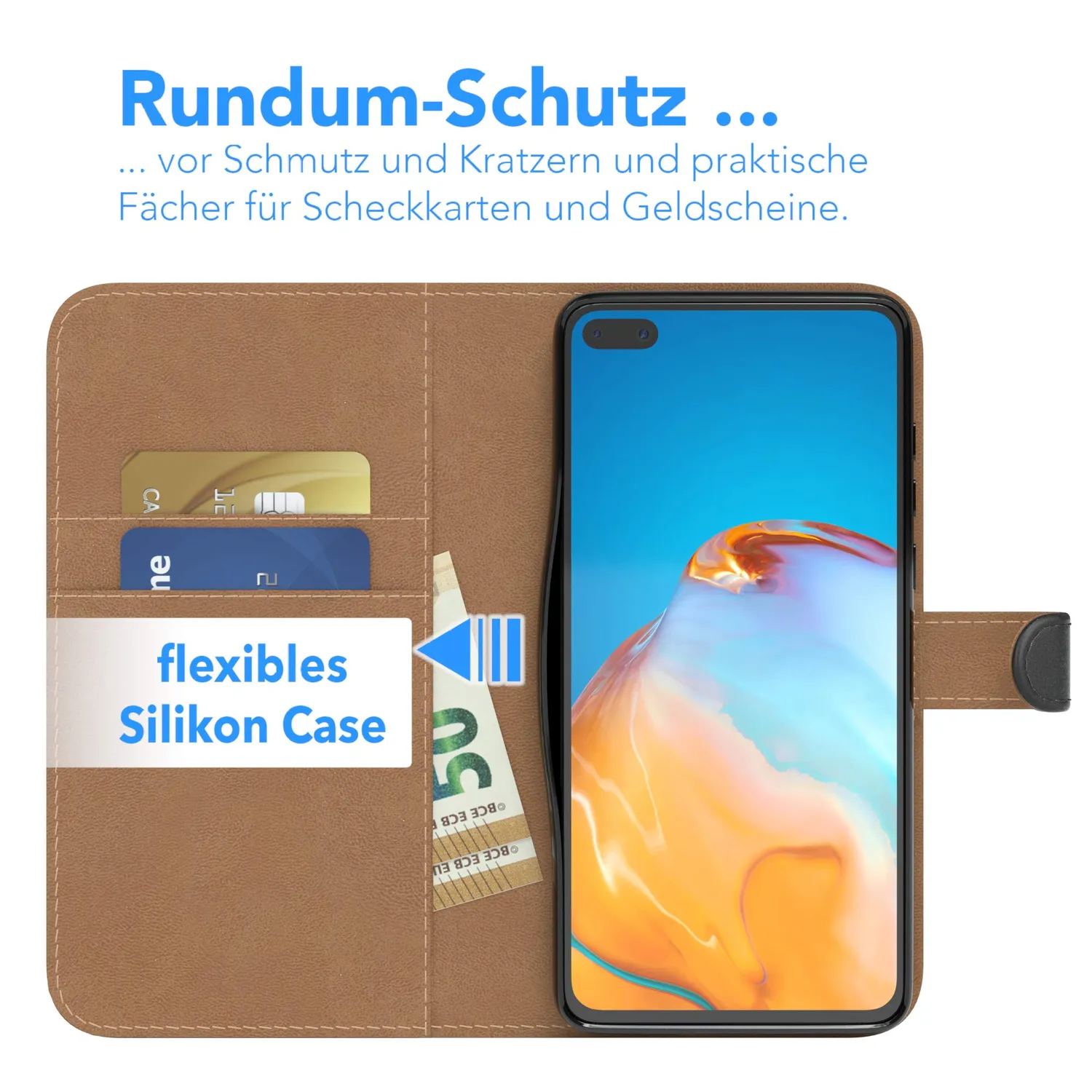 EAZY CASE Book Huawei P40 Handyhülle Schwarz Kartenfach