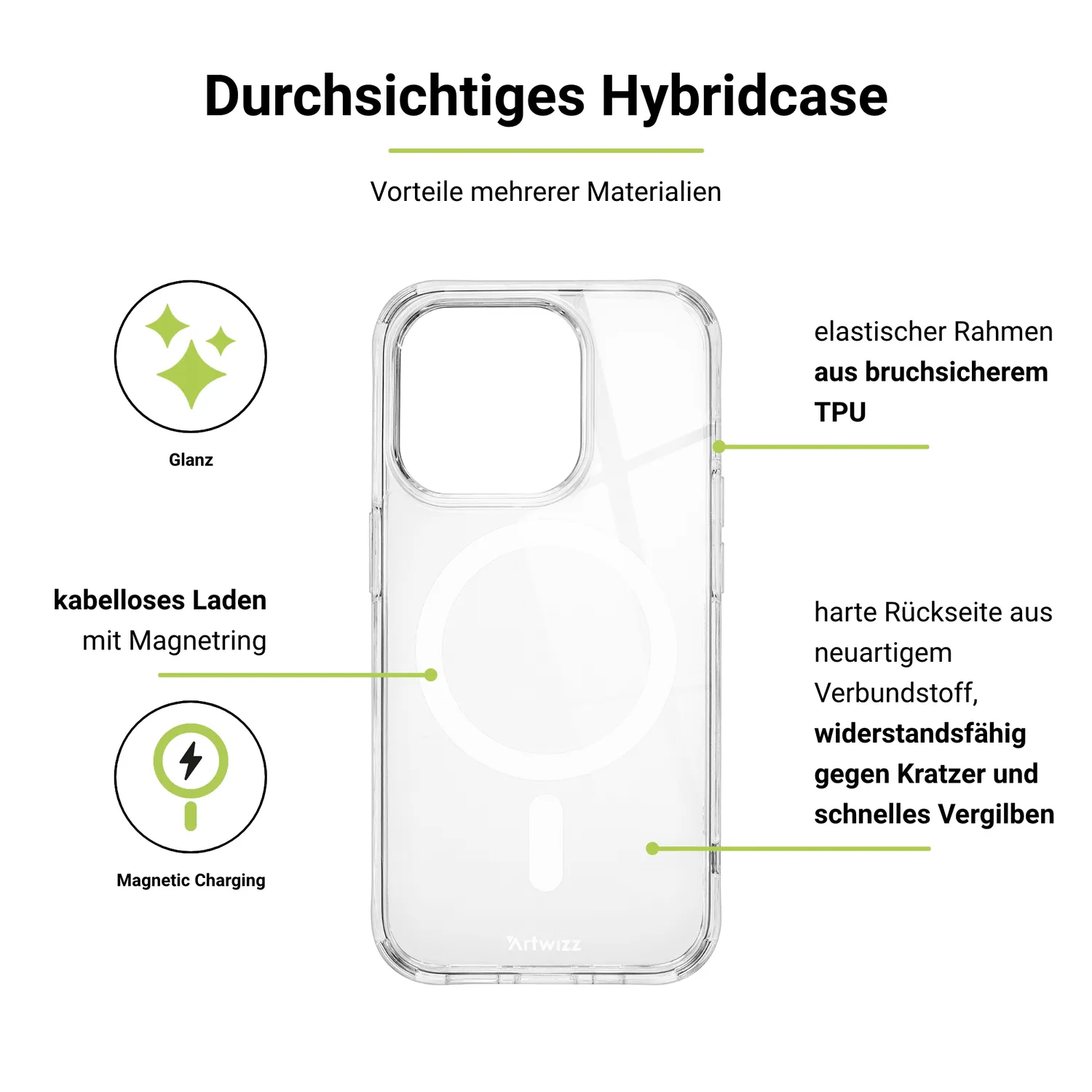 Artwizz ClearClip+Charge iPhone 15 Pro MagSafe-Hülle klar