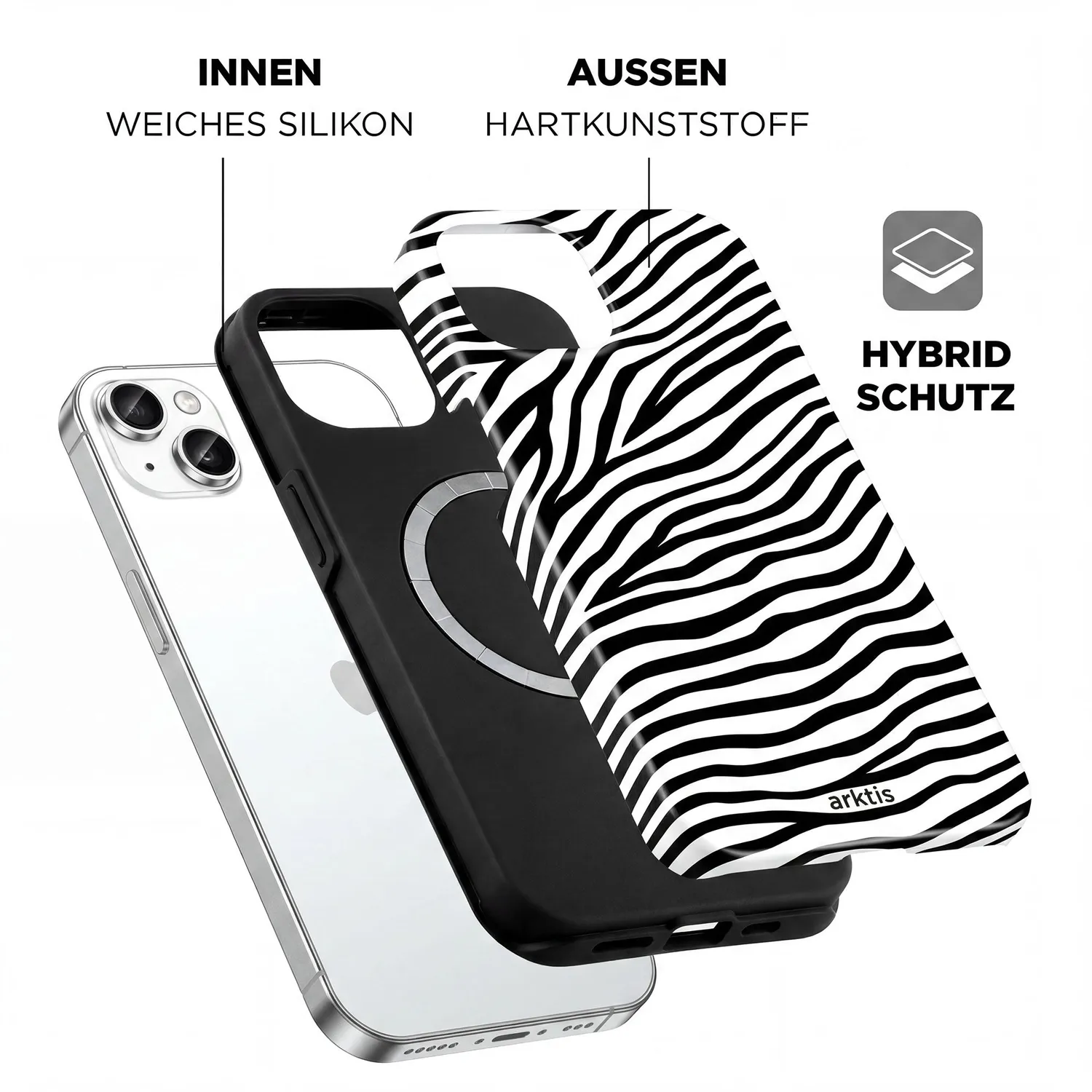 arktis iPhone 15 Hülle Zebra MagSafe Print
