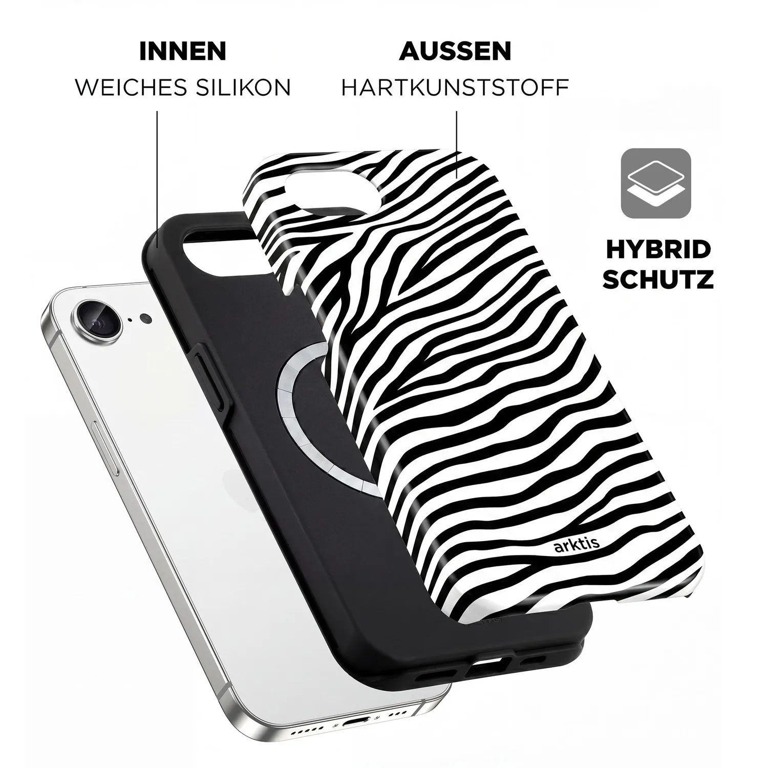 arktis iPhone 16e Hülle Zebra MagSafe Print