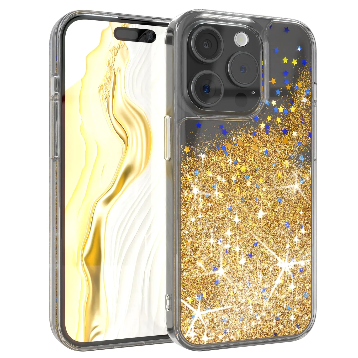 EAZY CASE iPhone 15 Glitzerhülle Liquid Transparent Blau