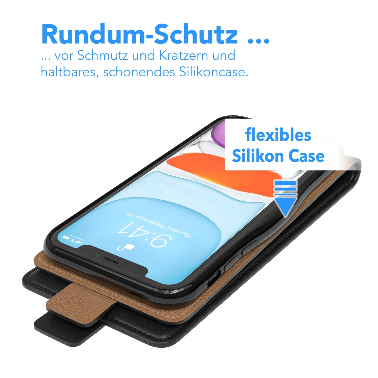 EAZY CASE iPhone 11 Klapphülle Kunstleder Schwarz