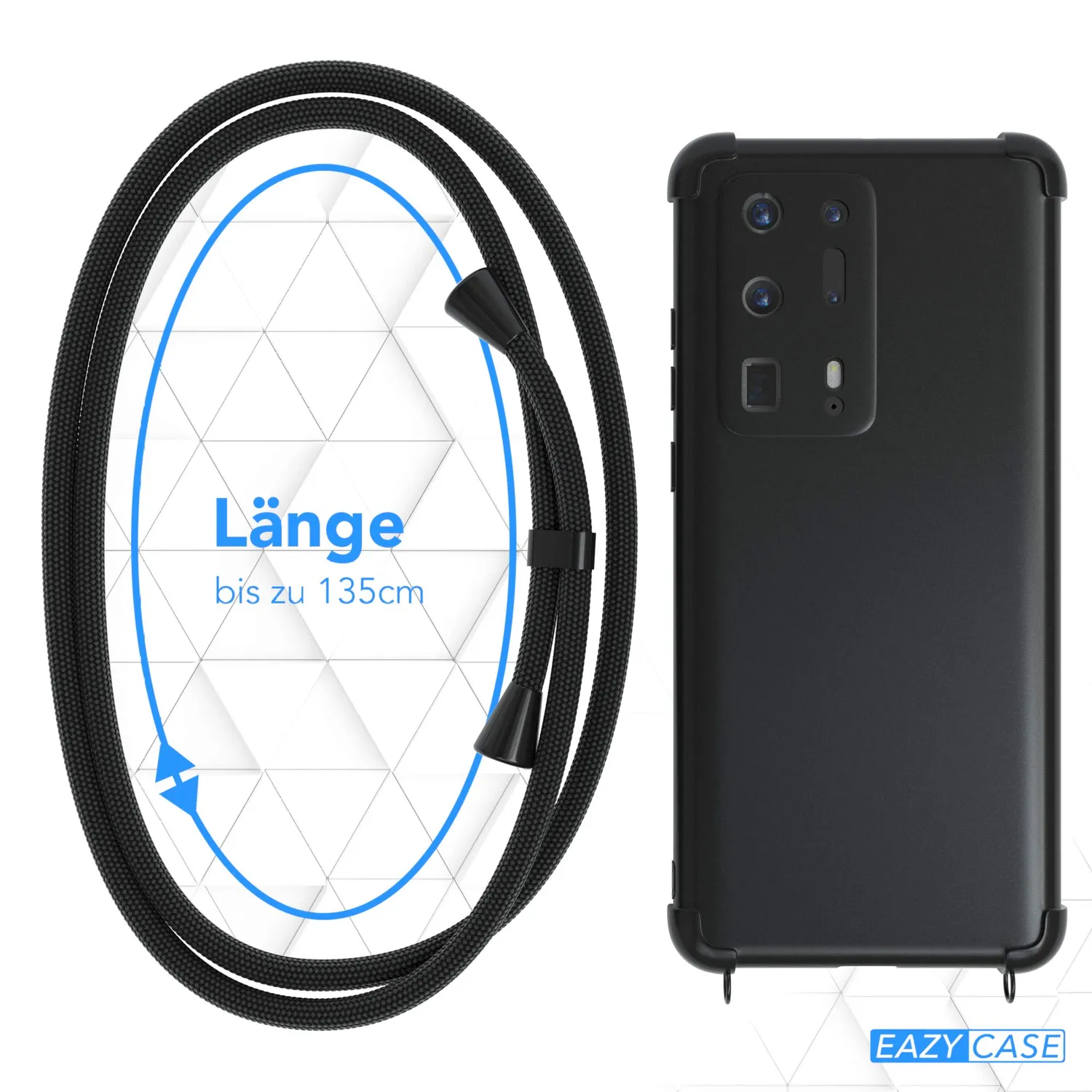 EAZY CASE Classic Handykette Huawei P40 Pro Plus Schwarz mit Band
